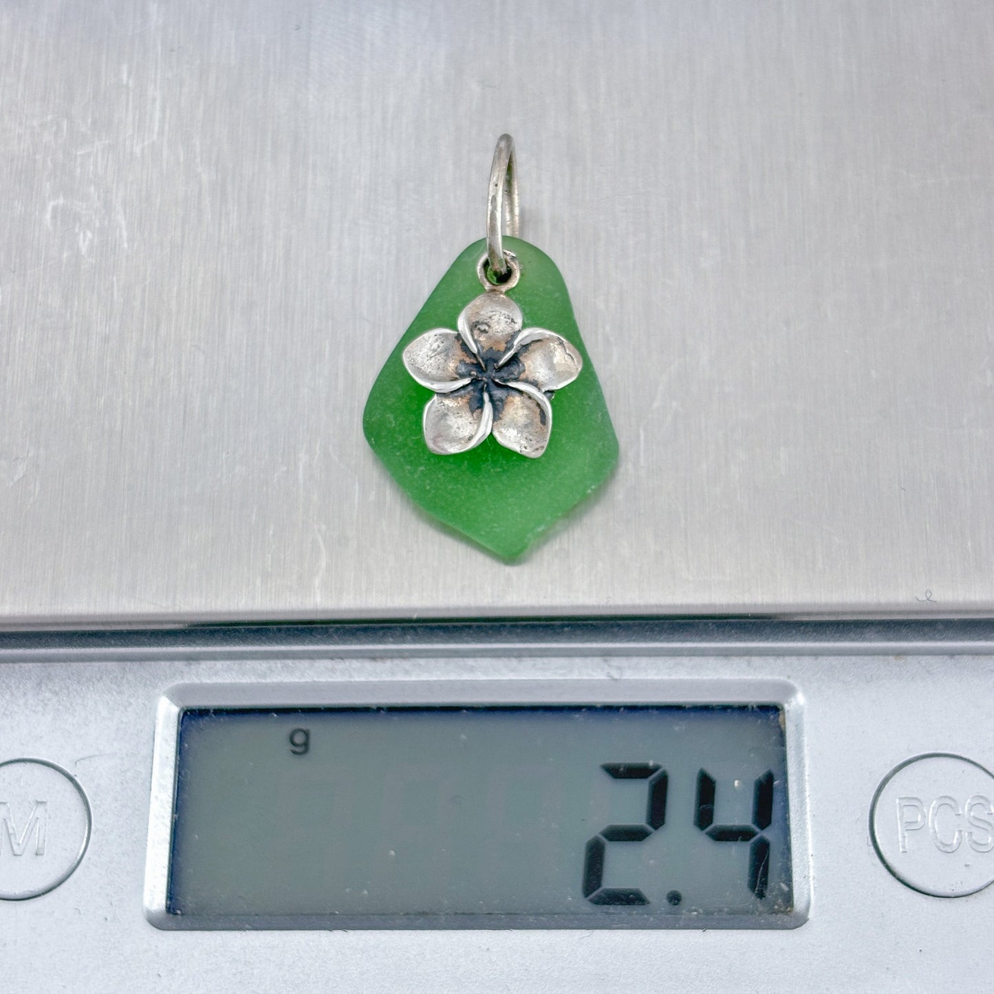 Vintage Sterling Silver 925 Sea Glass Flower Pendant