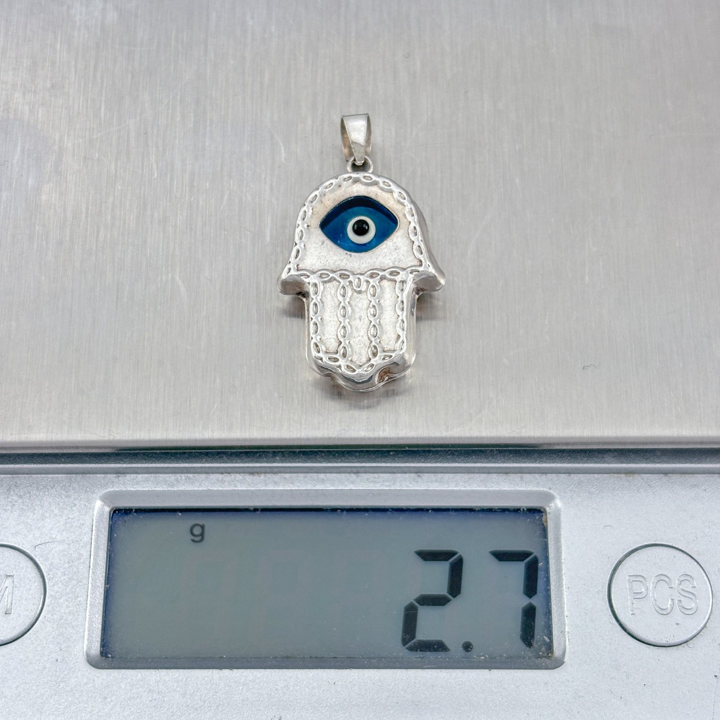 Vintage Sterling Silver 925 Hamsa Evil Eye Pendant