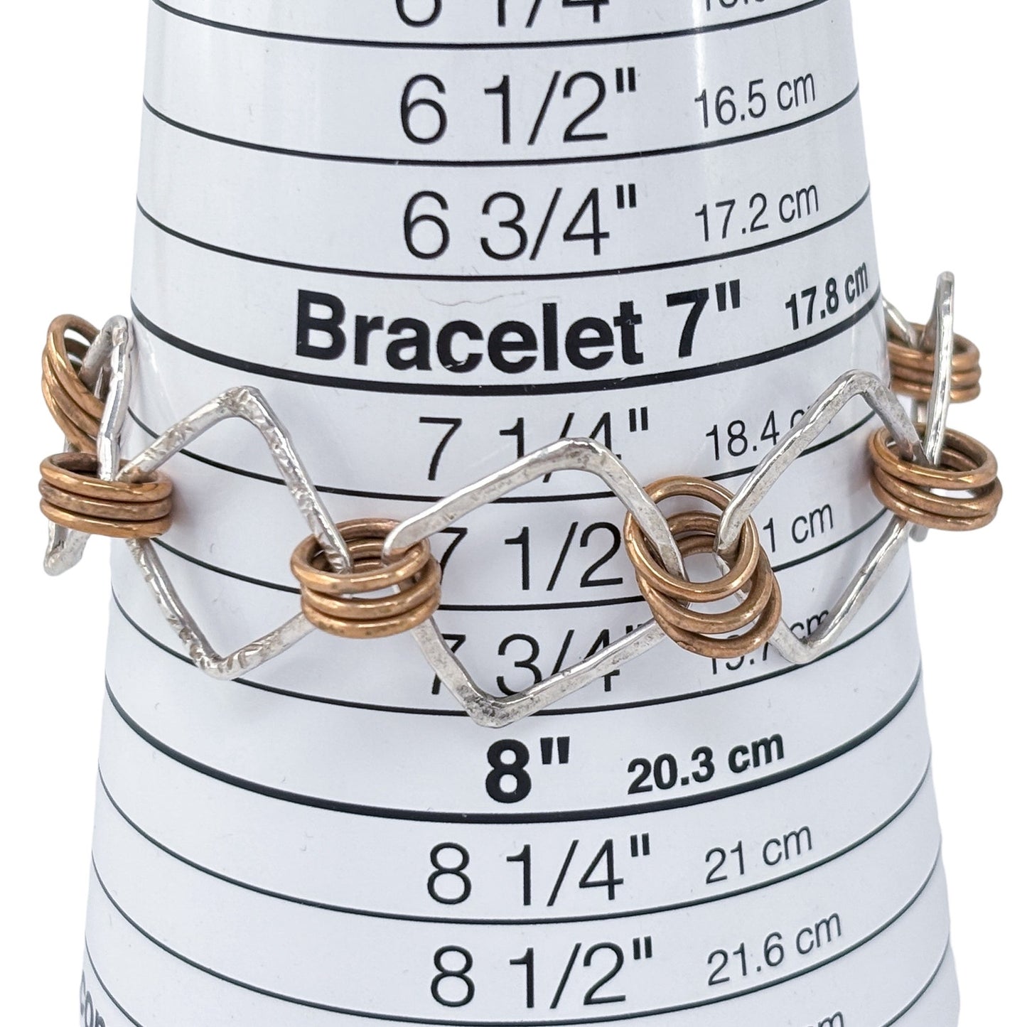 Estate Sterling Silver 925 Mixed Metal Geometric Link Bracelet 7.5"-8"