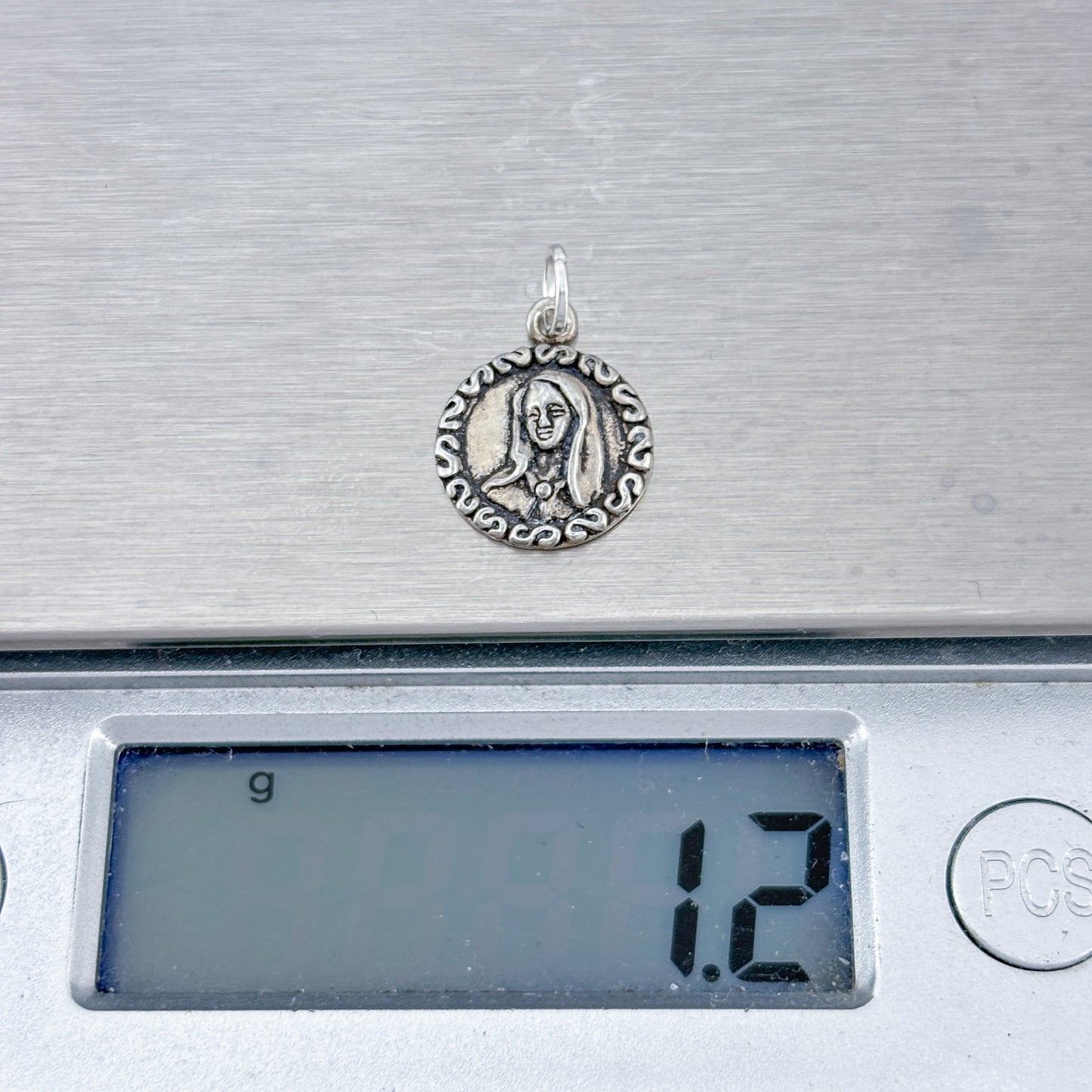 Vintage Sterling Silver 925 Virgin Mary Medal Pendant