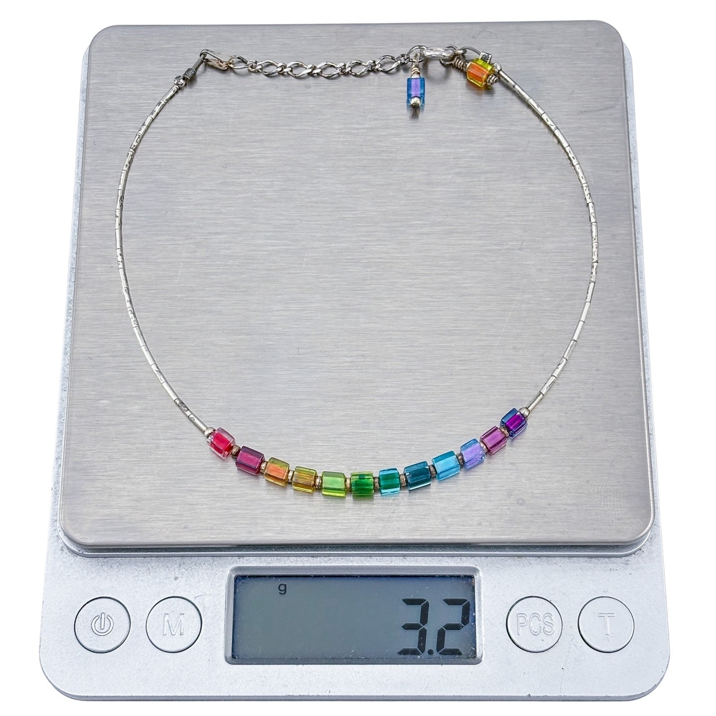 Vintage Sterling Silver 925 Rainbow Glass Anklet 9"-10.5"