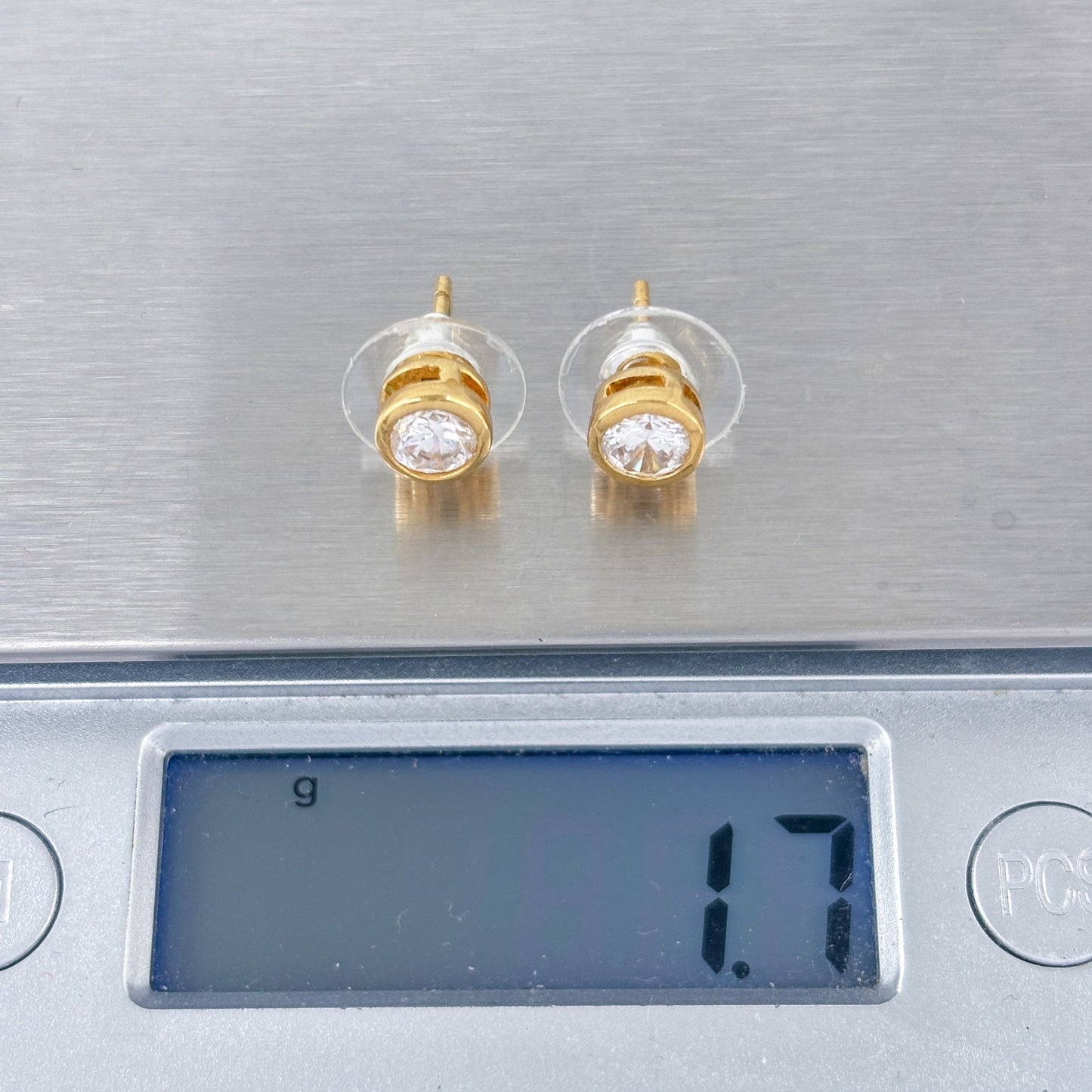 Vintage Gold-Tone Sterling Silver 925 Bezel Set Cubic Zirconia Stud Earrings