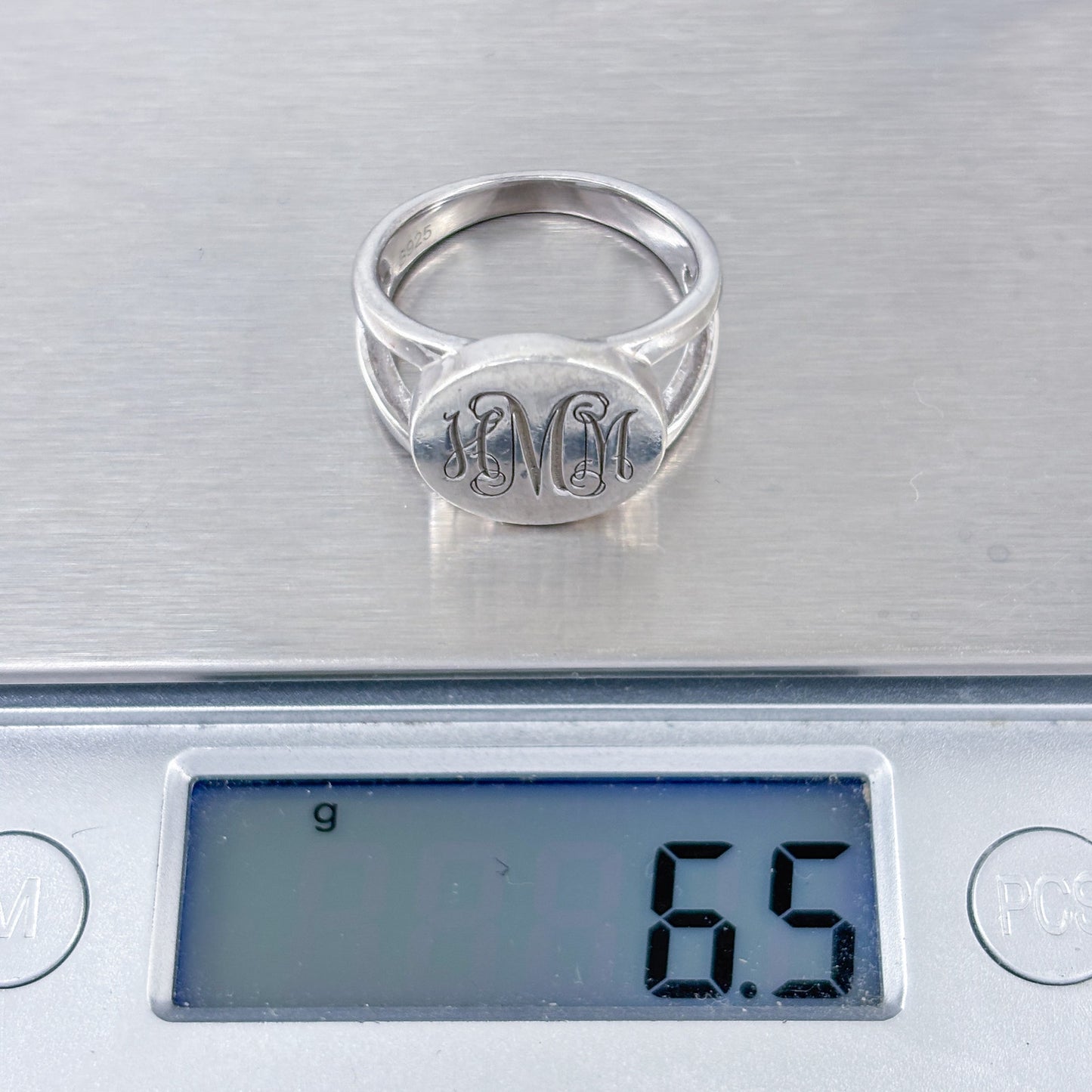 Vintage Sterling Silver 925 "HMM" Monogram Ring Size 8