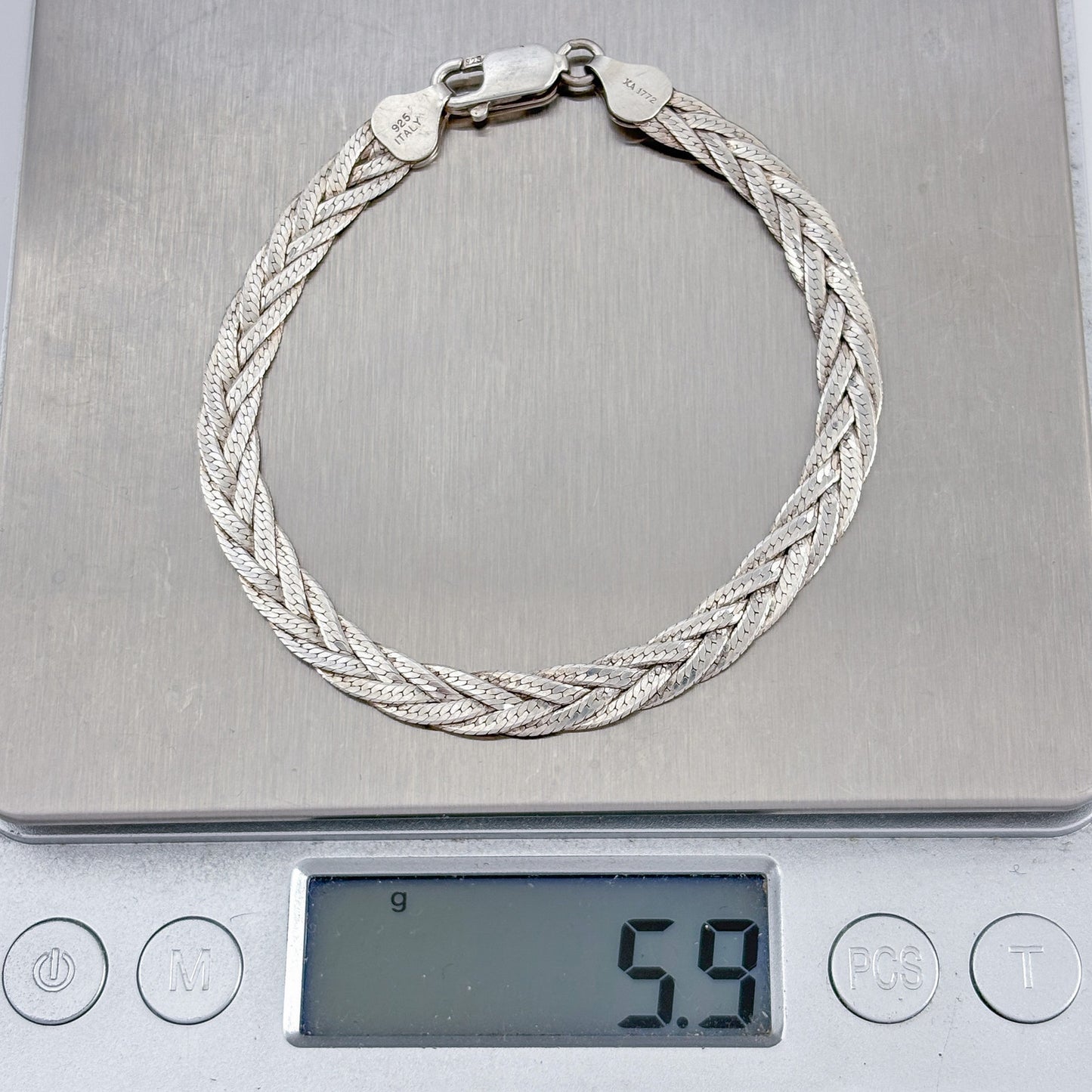 Vintage Italian Sterling Silver 925 Braided Chain Bracelet 7.5"
