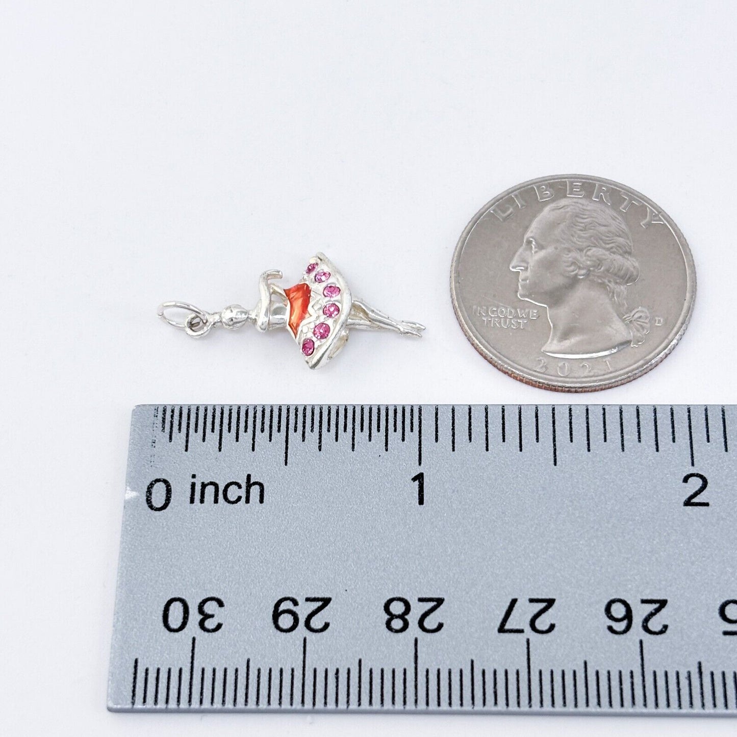 Vintage Sterling Silver 925 Pink Cubic Zirconia & Enamel Ballerina Pendant