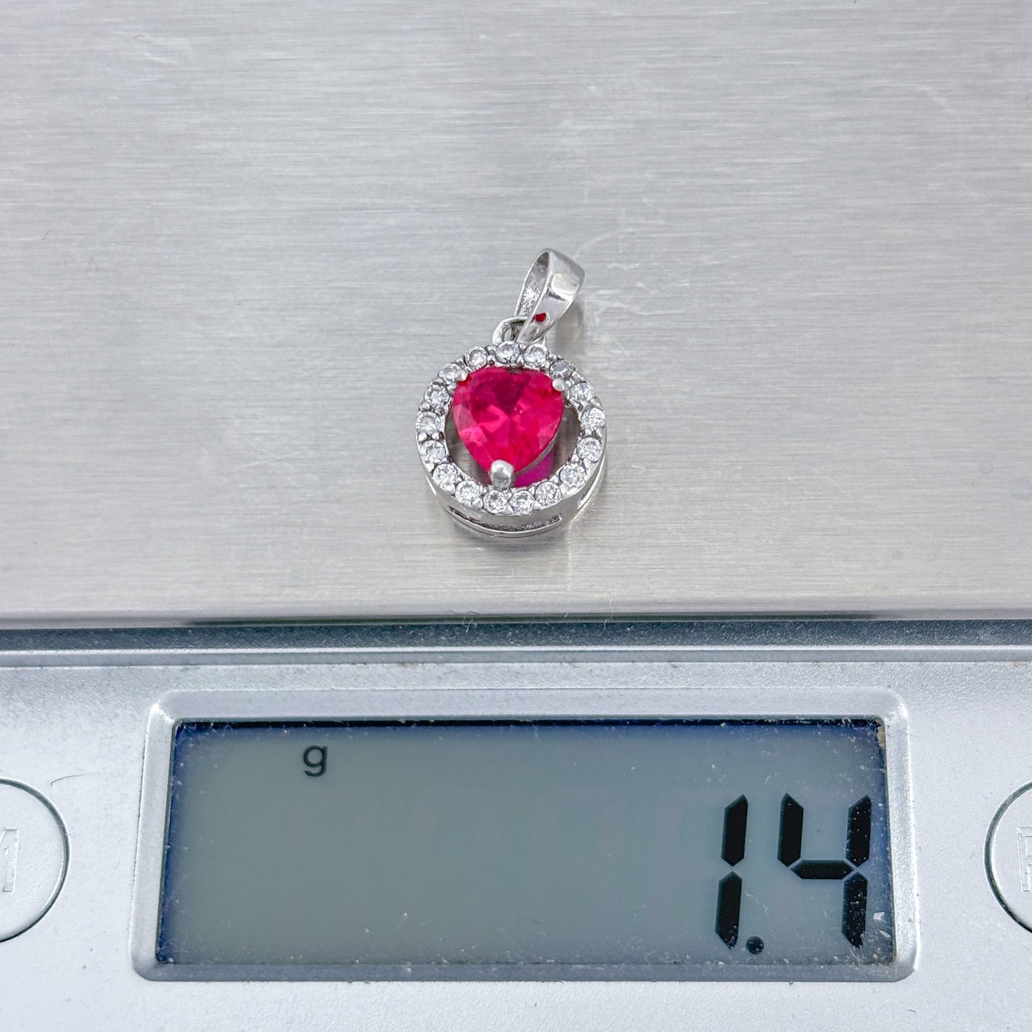 Vintage Sterling Silver 925 Lab Created Ruby Cubic Zirconia Heart Pendant