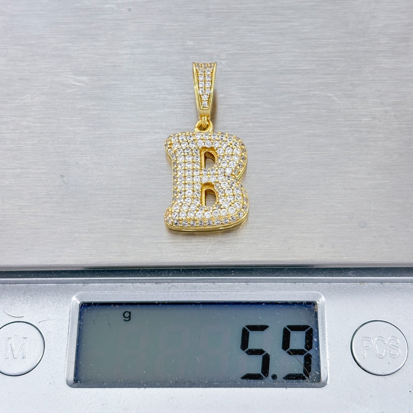 Vintage Gold-Tone Sterling Silver 925 Cubic Zirconia Letter B Pendant