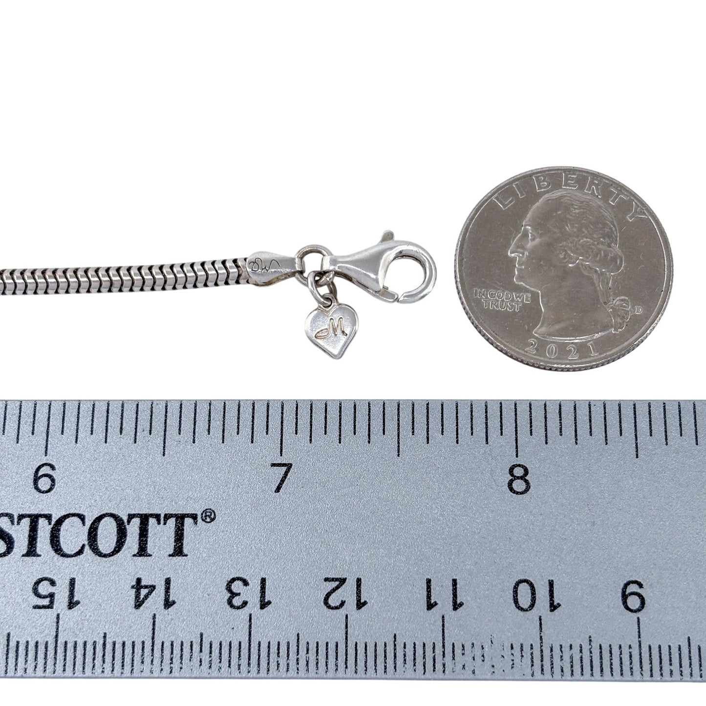 Vintage Sterling Silver 925 Snake Chain Charm Bracelet 7.5"