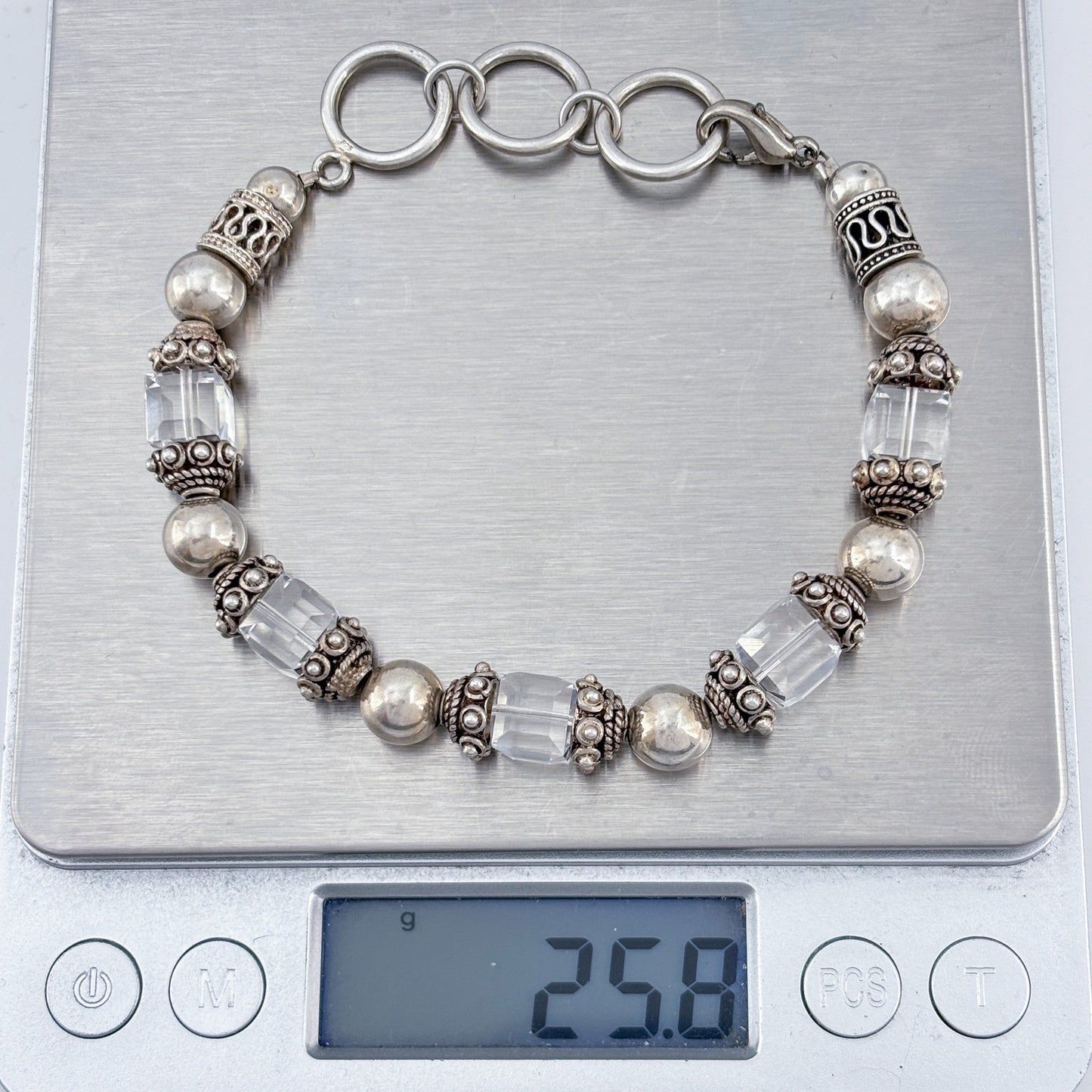 Vintage Sterling Silver 925 Clear Crystal Beaded Bracelet 7", 7.5", 8"