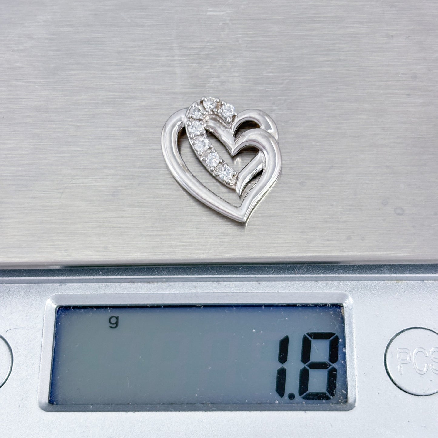 Vintage Sterling Silver 925 Cubic Zirconia Double Heart Pendant