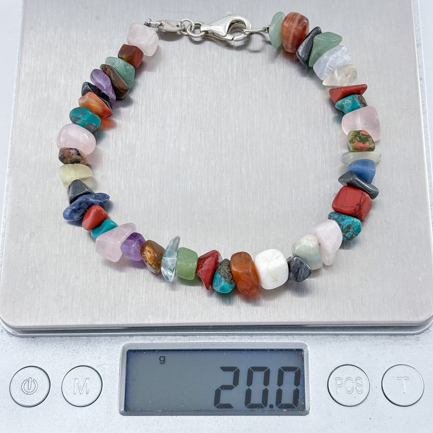 Vintage Sterling Silver 925 Multi-Stone Chip Bracelet 8"