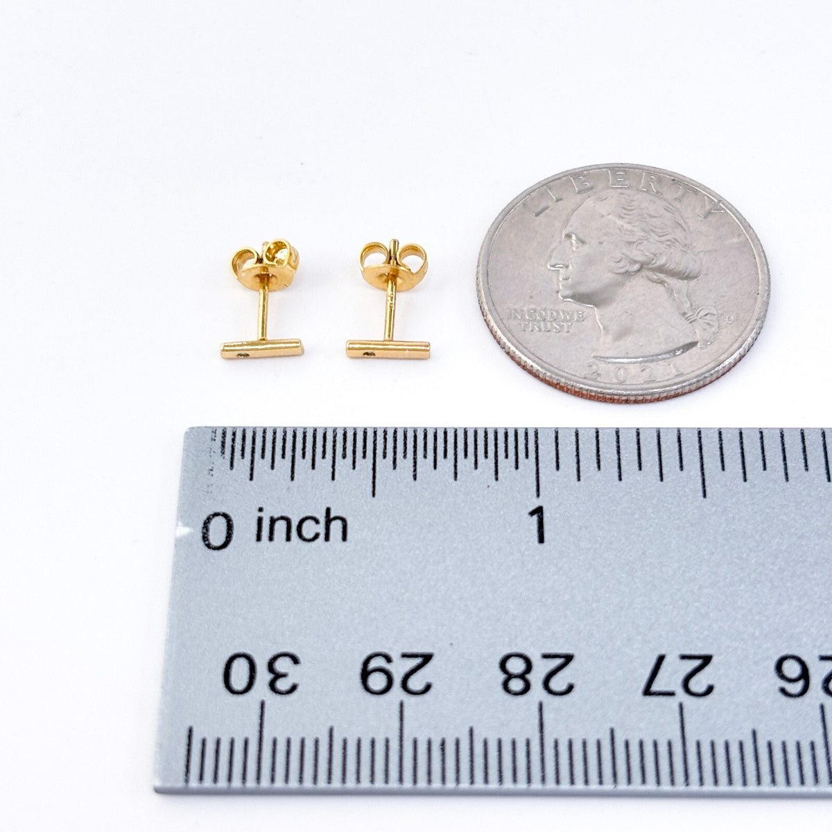 Vintage SU Sterling Silver 925 Gold Tone Cubic Zirconia Bar Stud Earrings