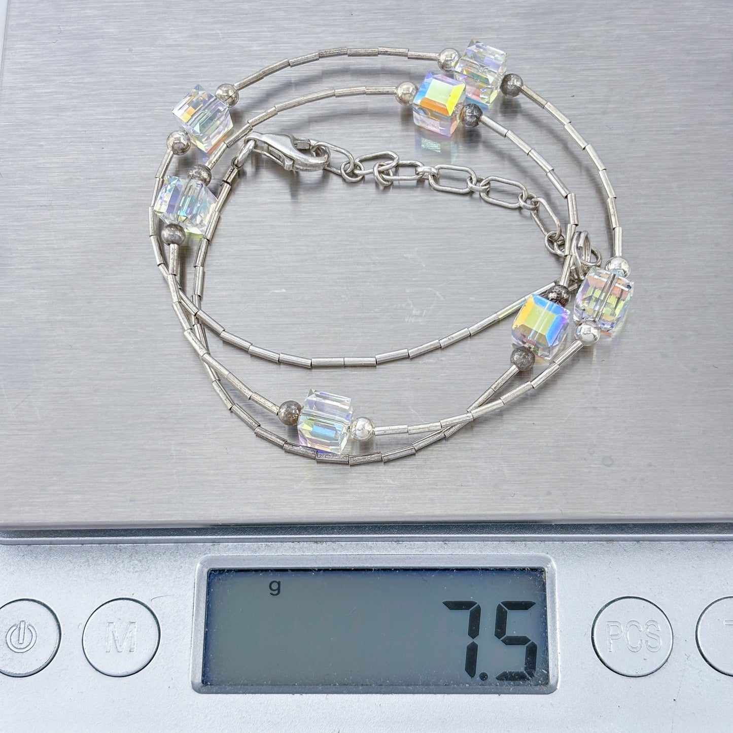 Vintage Sterling Silver 925 Aurora Borealis AB Crystal Necklace 16"-18"