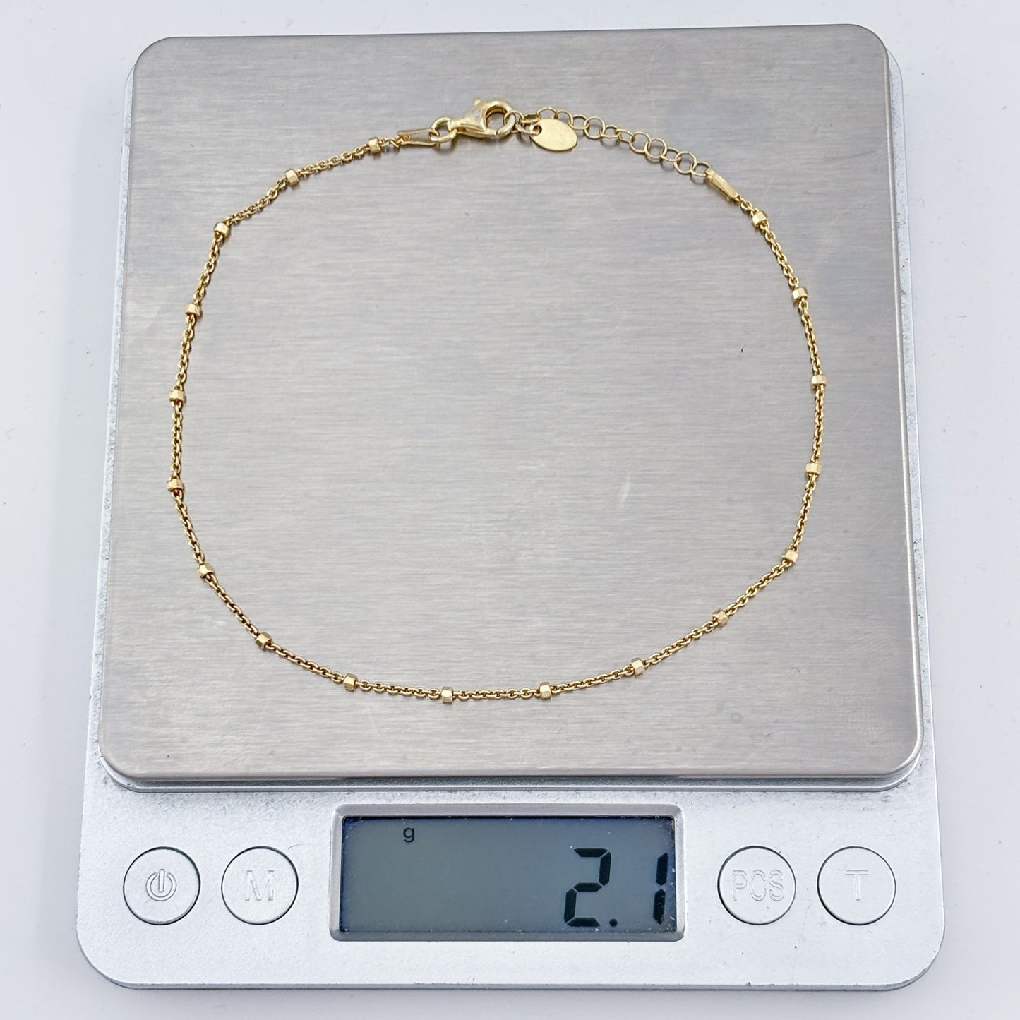 Vintage Sterling Silver 925 Gold Bead Station Anklet 9"-10"