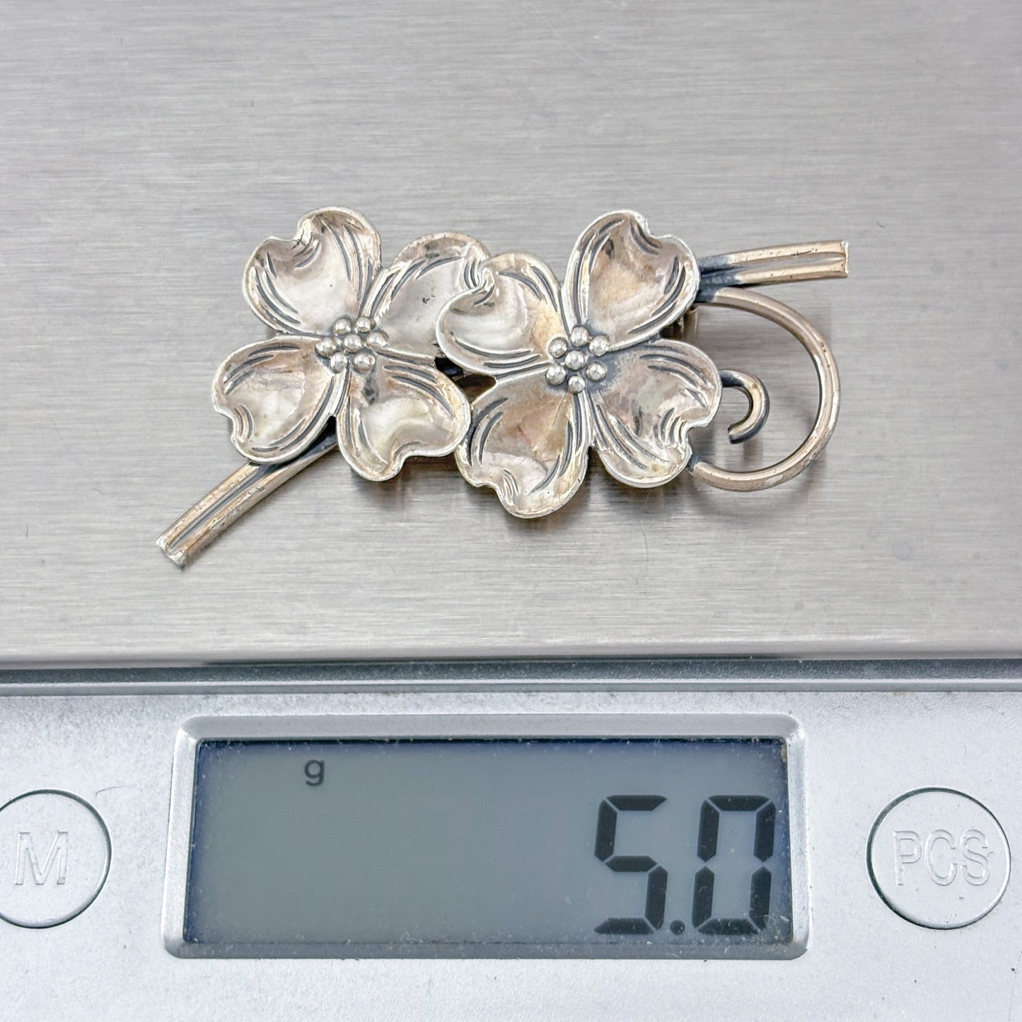 Vintage Sterling Silver 925 Dogwood Flower Brooch