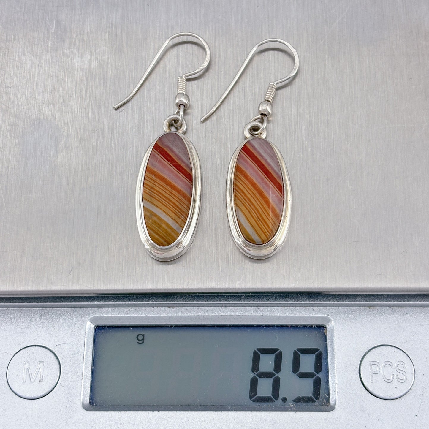 Vintage Sterling Silver 925 Banded Agate Earrings