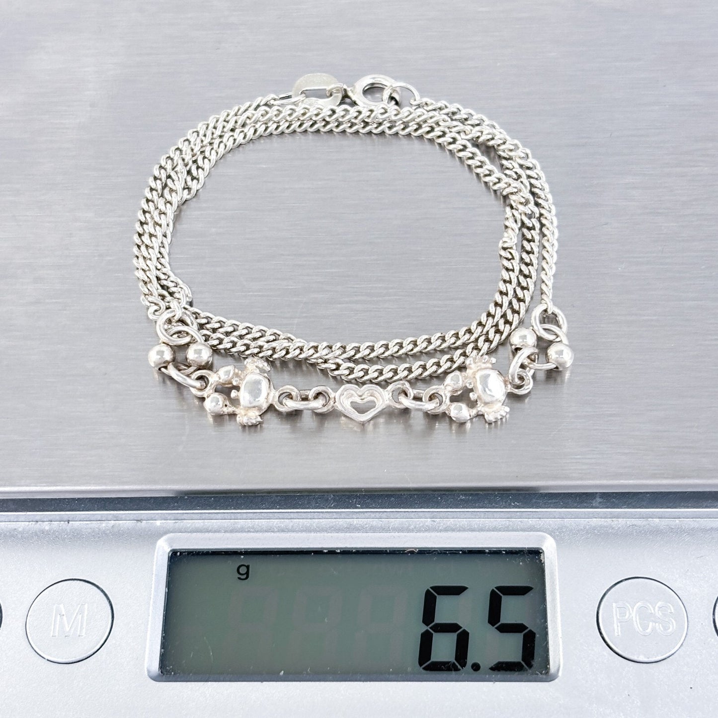Vintage Sterling Silver 925 Beaded Crabs And Heart Accent Chain Necklace 16"
