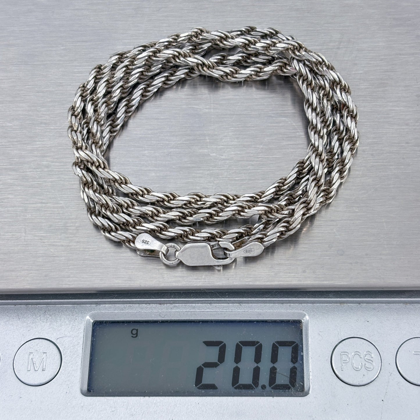 Vintage Italian Sterling Silver 925 Rope Link Chain Necklace 24"