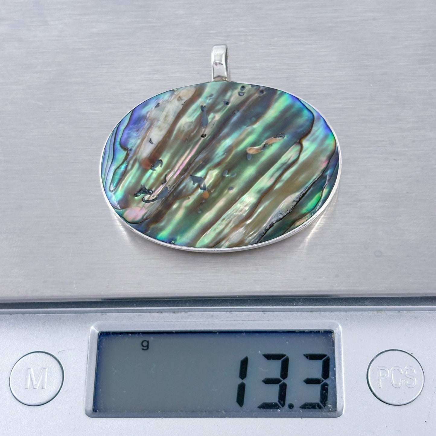 Vintage Sterling Silver 925 Abalone Shell Oval Pendant