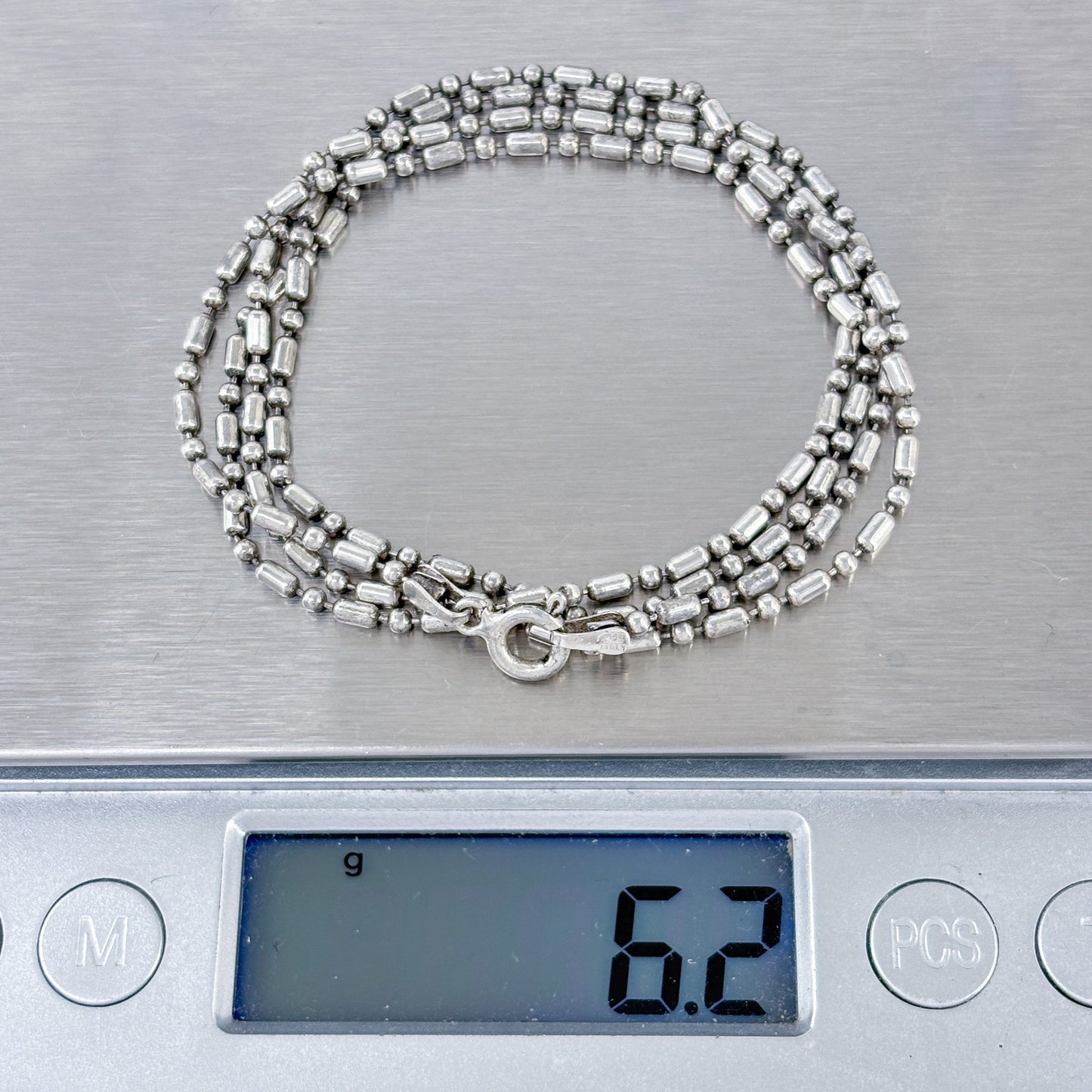 Vintage Italian Sterling Silver 925 Bar Dot Chain Necklace 24”