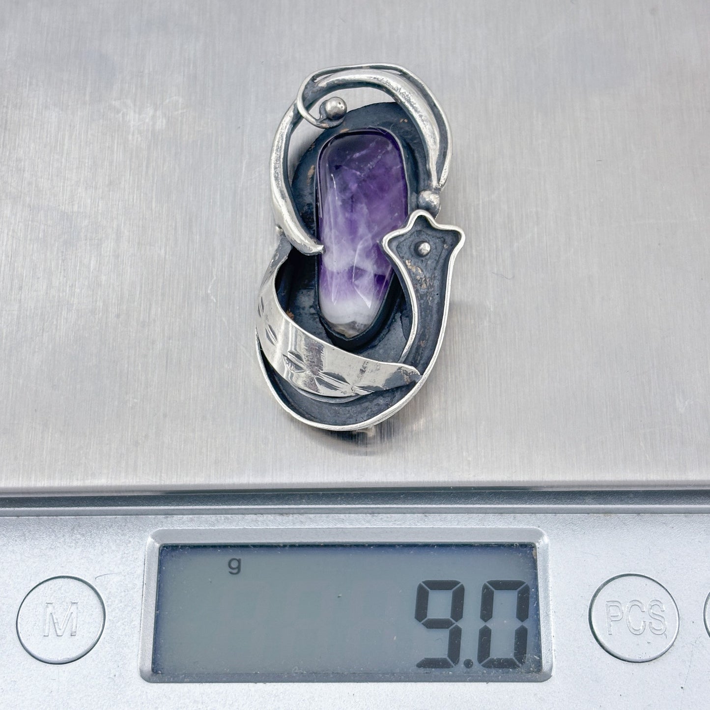 Vintage Sterling Silver 925 Amethyst Brooch