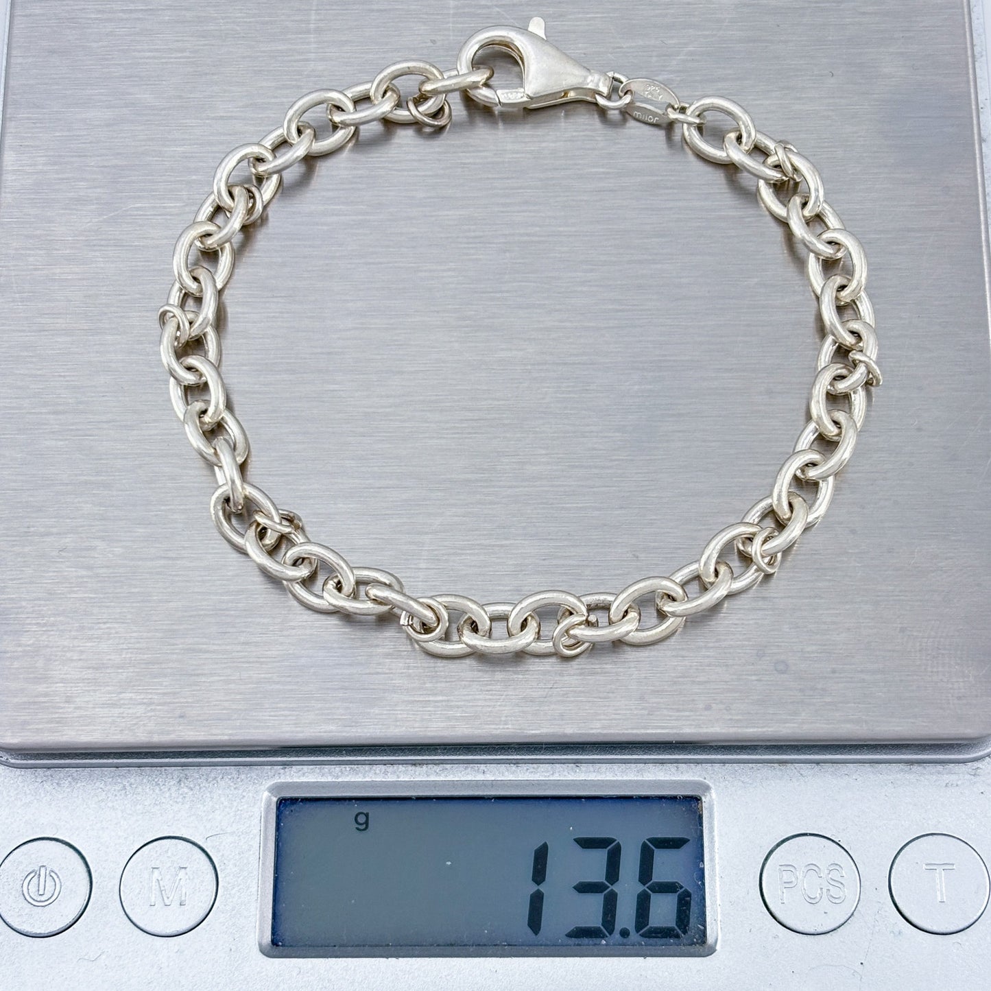 Vintage Sterling Silver 925 Oval Link Charm Bracelet 7.5"