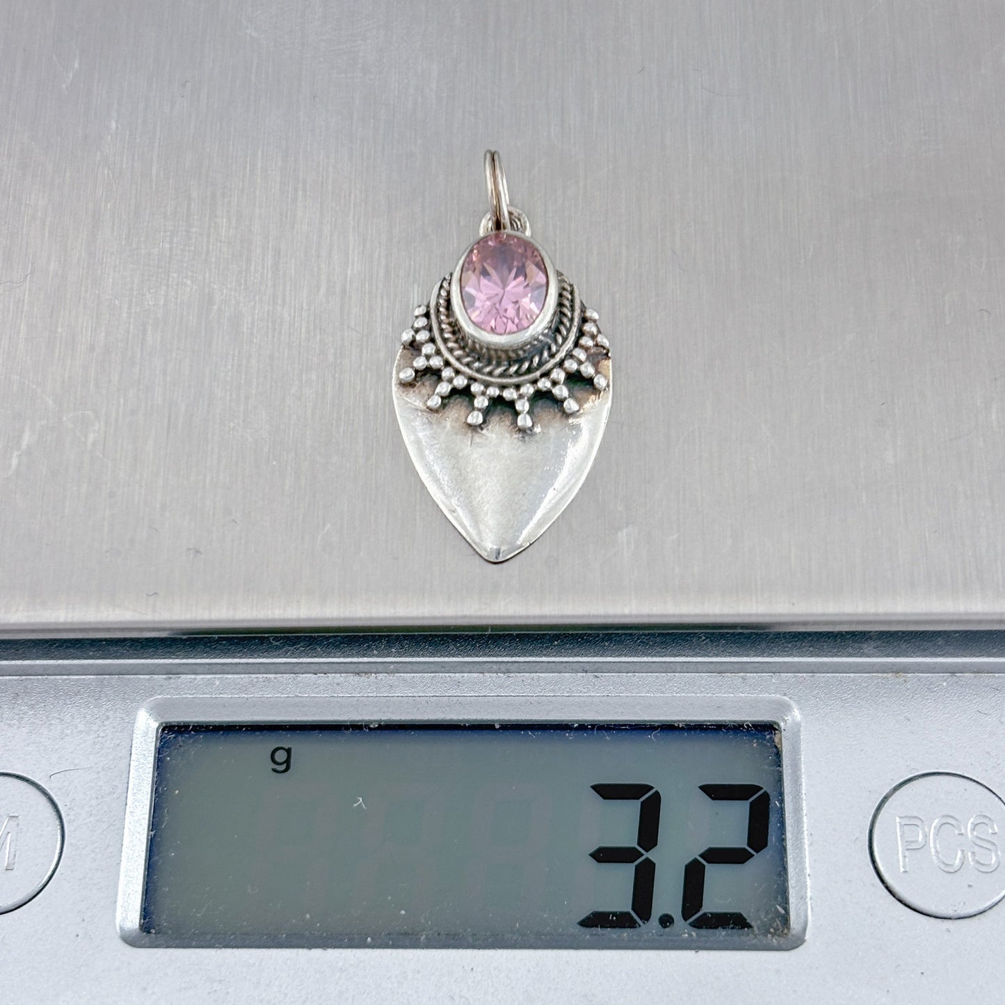 Vintage Sterling Silver 925 Morganite Pendant
