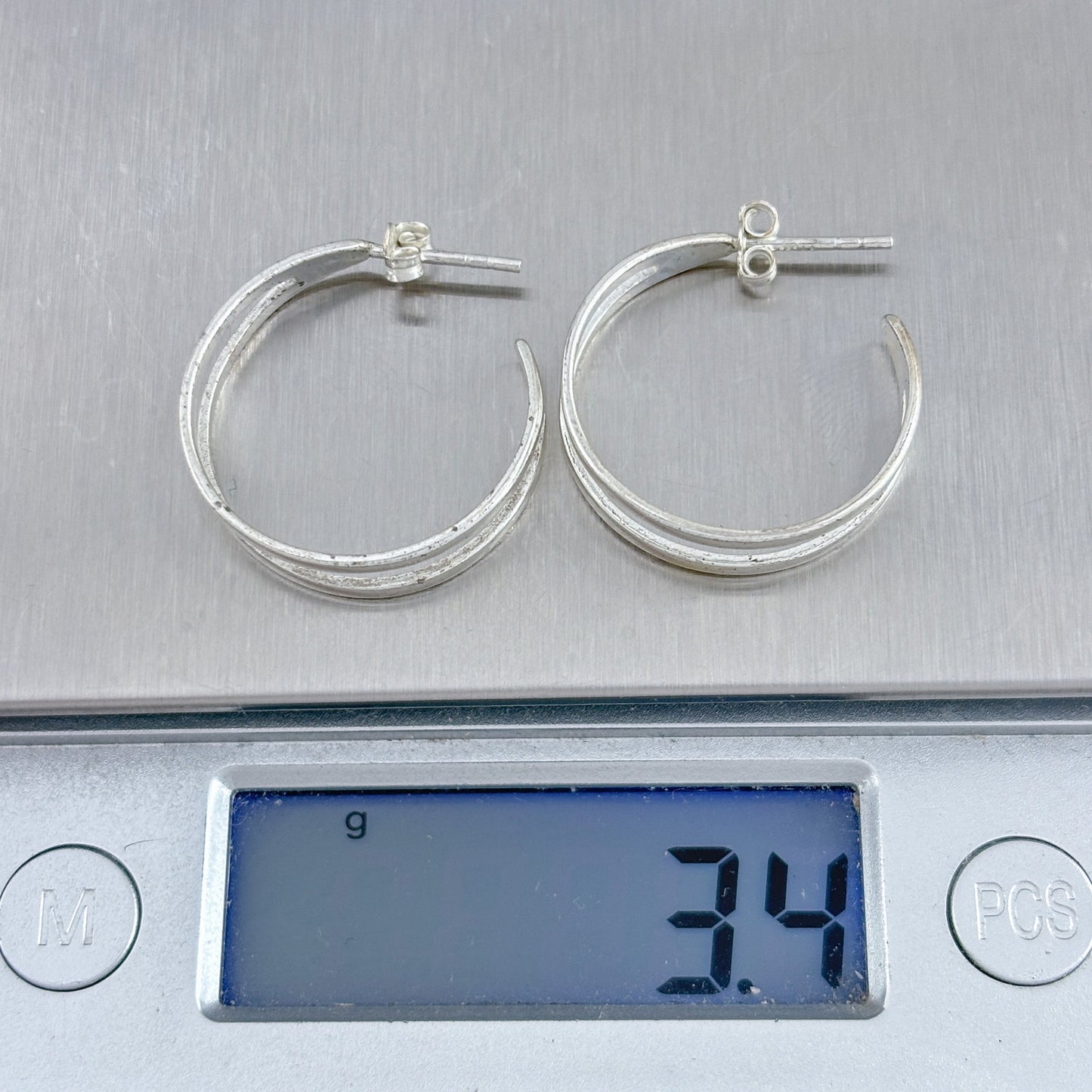 Vintage Sterling Silver 925 Double Band Hoop Earrings