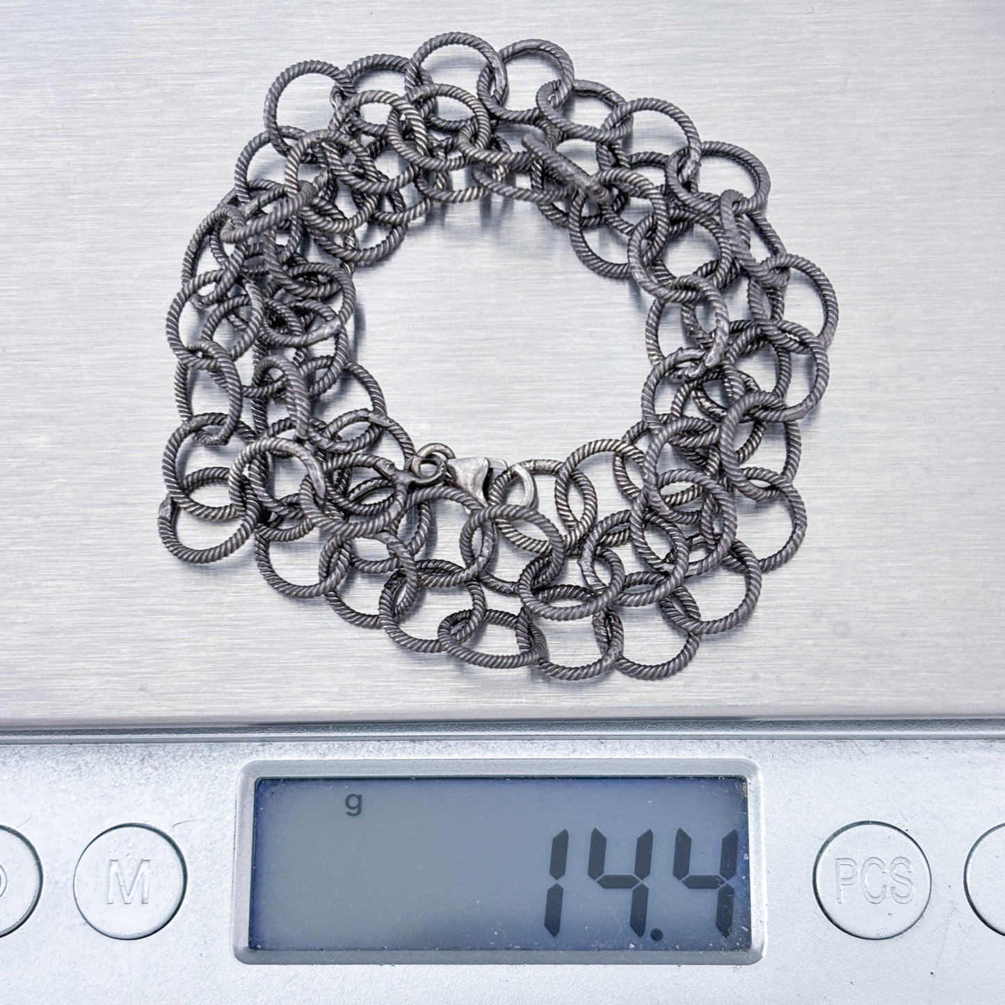 Vintage Sterling Silver 925 Oxidized Twisted Ring Chain Necklace 18"