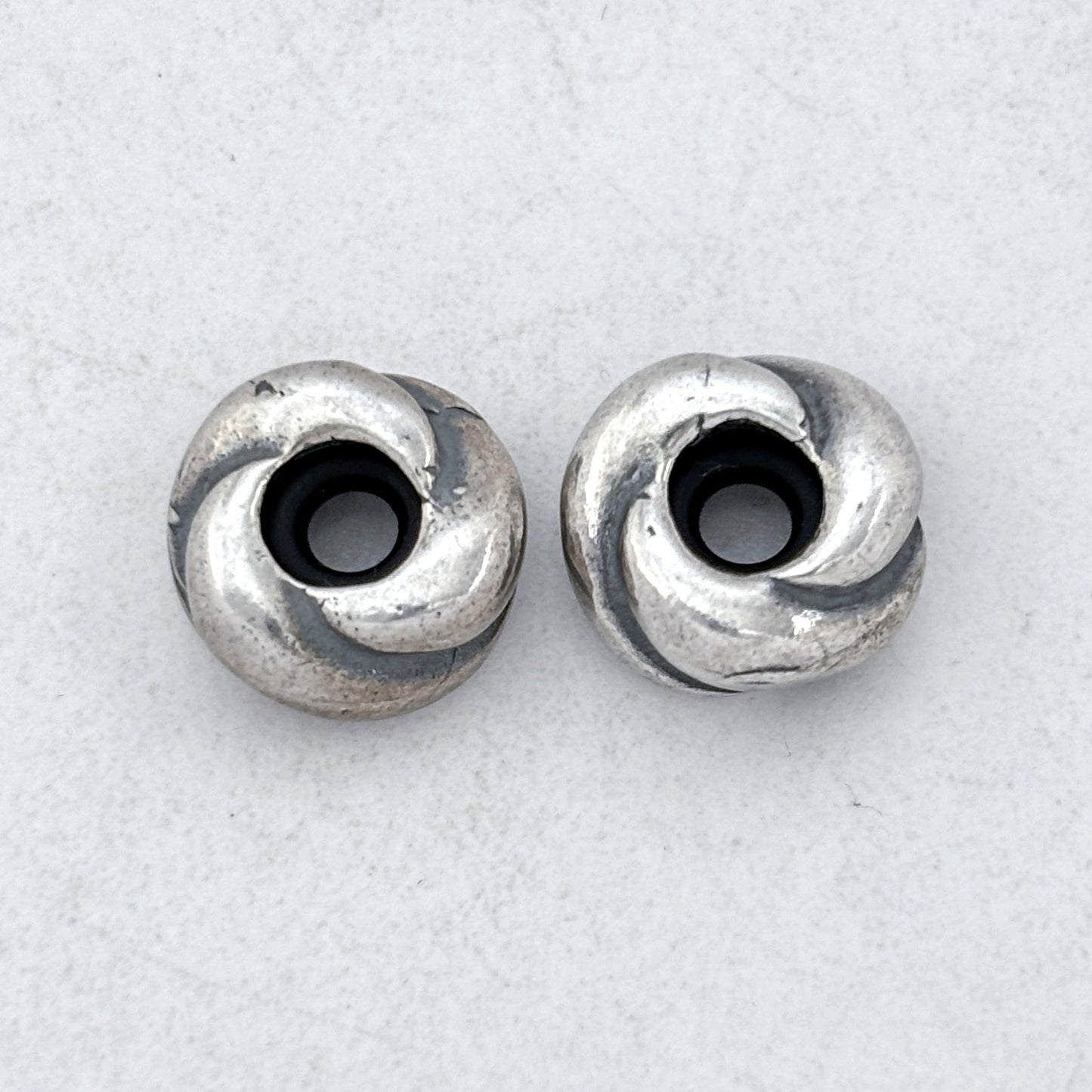 Vintage Sterling Silver 925 Italy Swirl Spacer Beads Pair