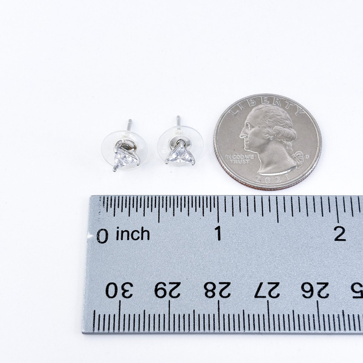 Vintage IBB CH Sterling Silver 925 Triangle Cubic Zirconia Stud Earrings