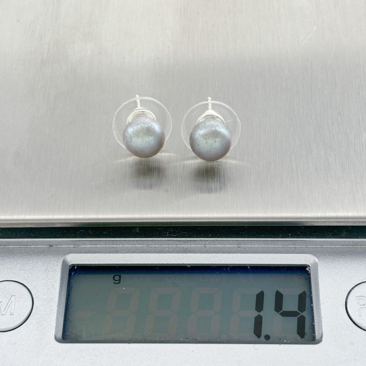 Vintage Sterling Silver 925 Gray Imitation Pearl Stud Earrings