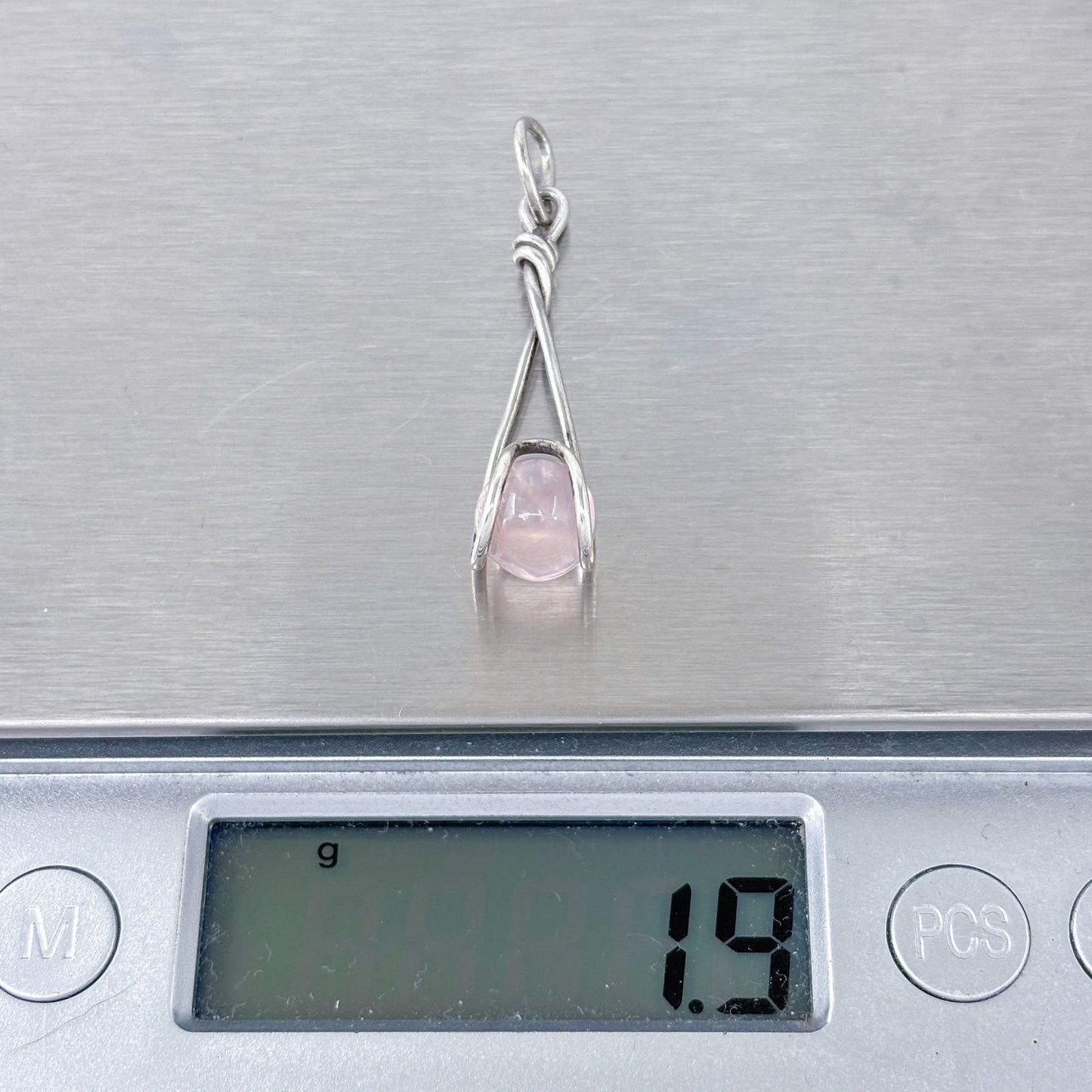 Rose Quartz Sphere Pendant Silver Tone | Wire Wrapped Crystal Charm