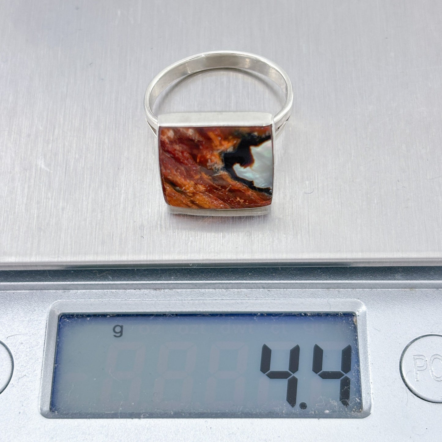 Vintage Sterling Silver 925 Rectangular Abalone Band Ring Size 8