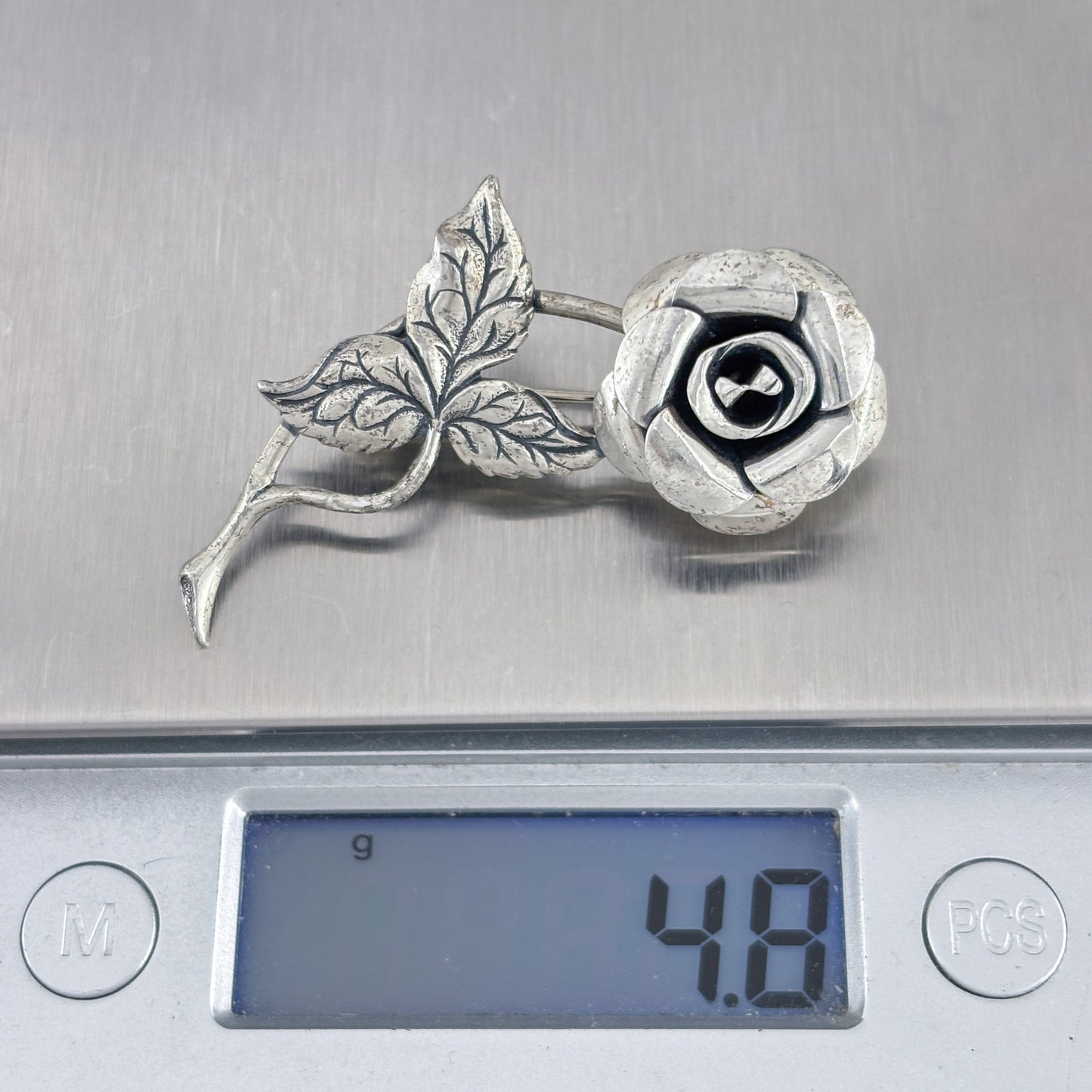Sterling Silver 925 Rose Flower Brooch