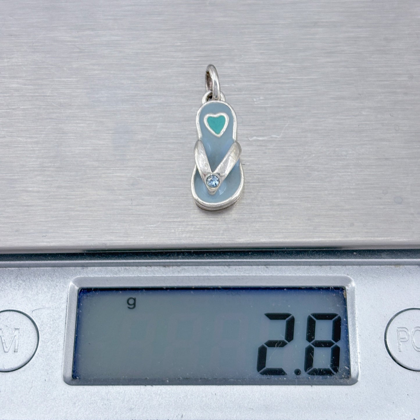Vintage Sterling Silver 925 Enamel Blue Cubic Zirconia Flip Flop Charm