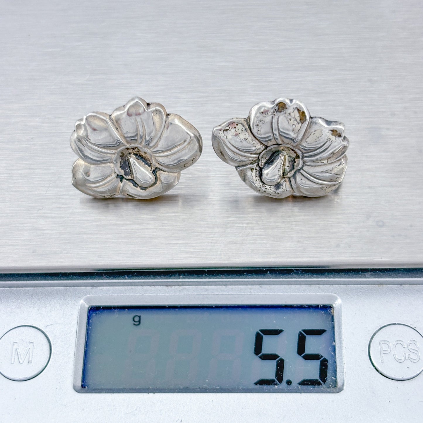 Vintage Sterling Silver 925 Flower Screwback Earrings