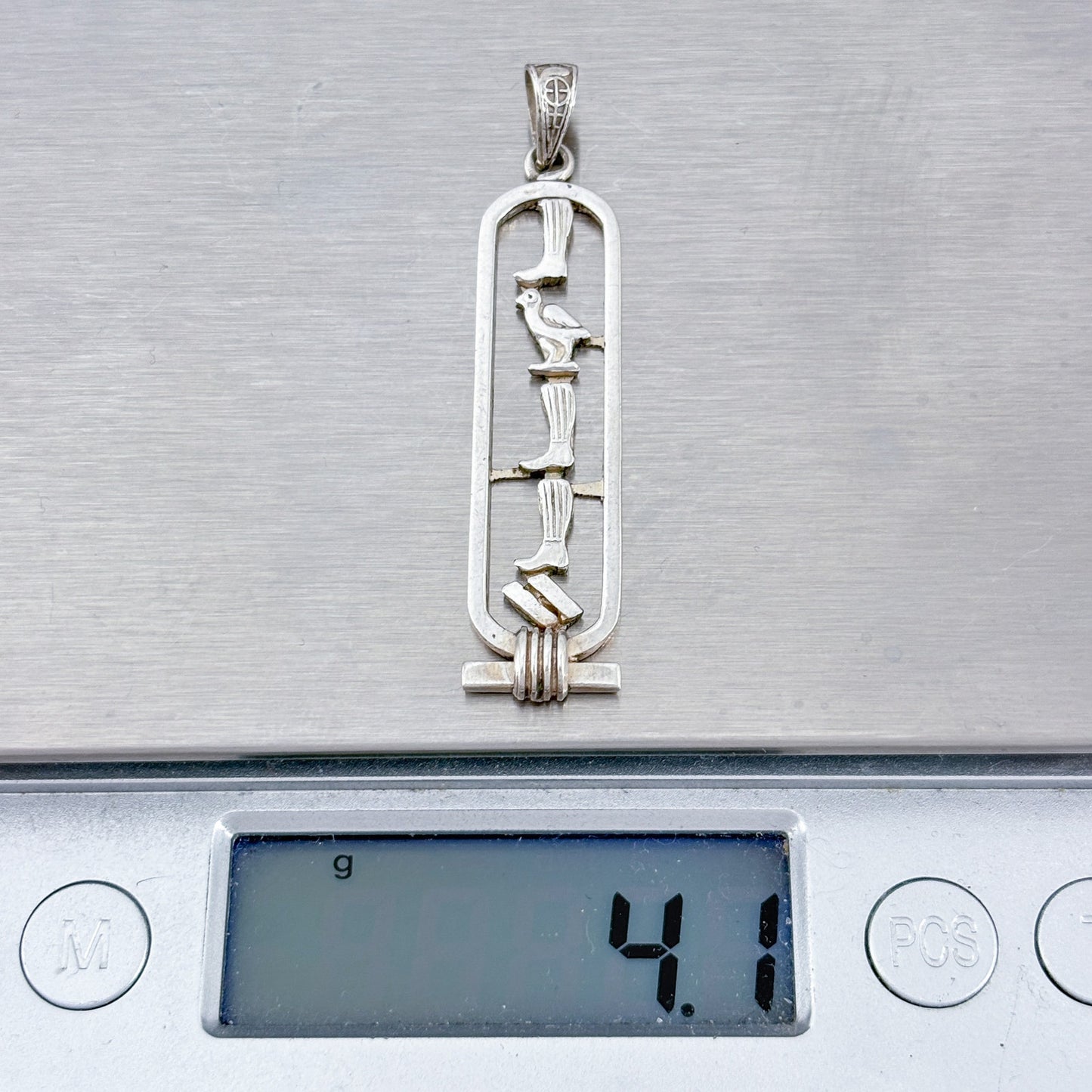 Vintage Sterling Silver 925 Egyptian Hieroglyph Bobby Pendant