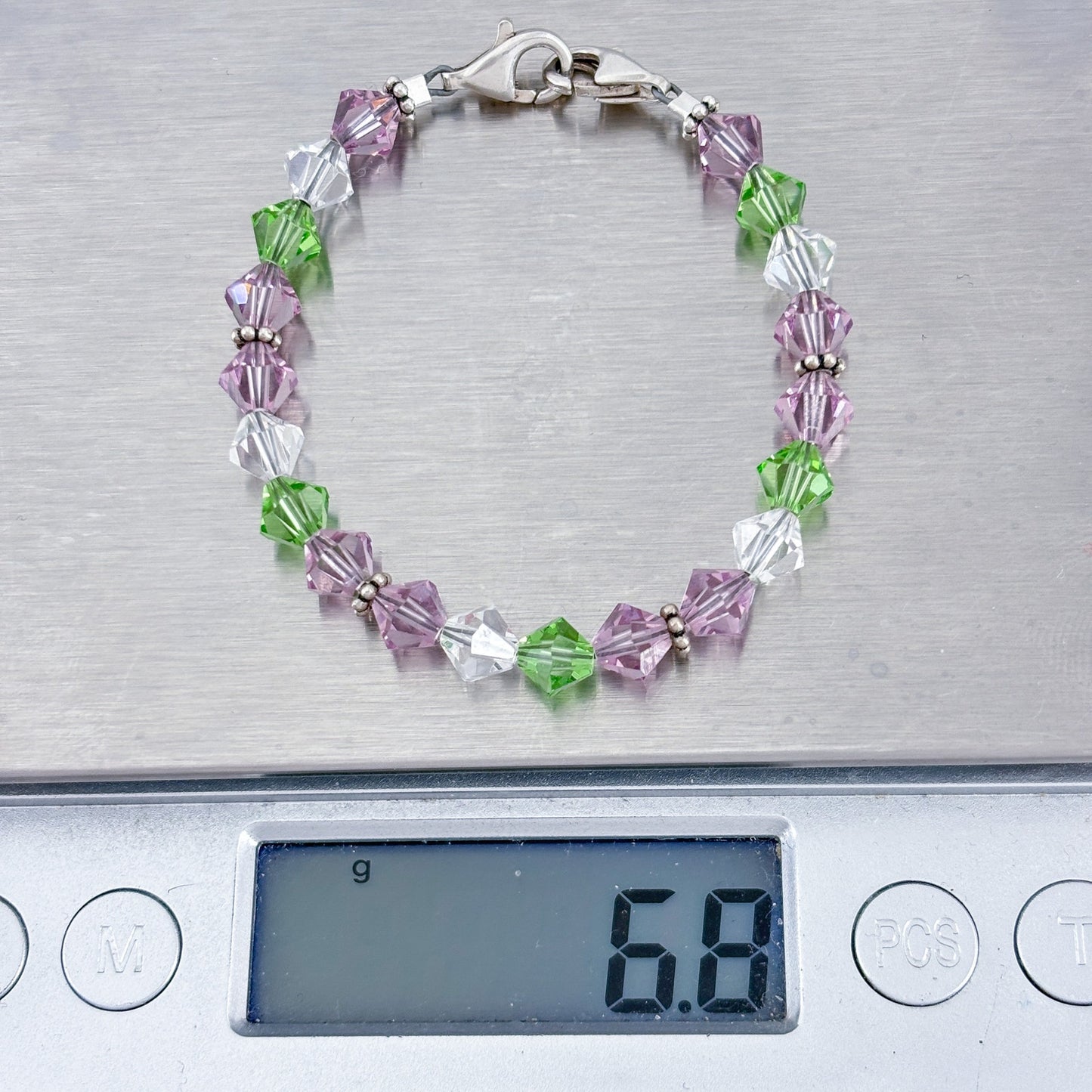 Vintage Sterling Silver 925 Purple Green Crystal Bracelet 5.75"