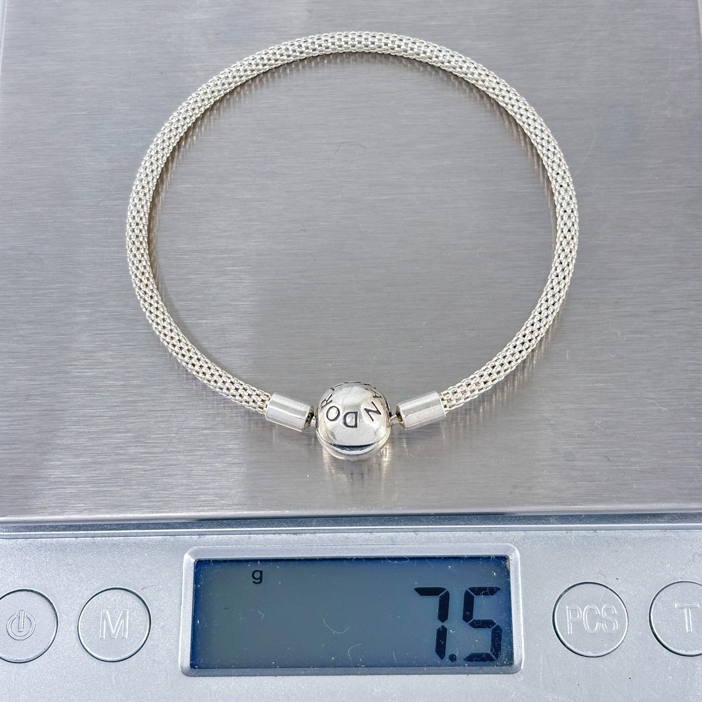 Vintage Pandora Sterling Silver 925 Mesh Round Clasp Bangle 6.5"