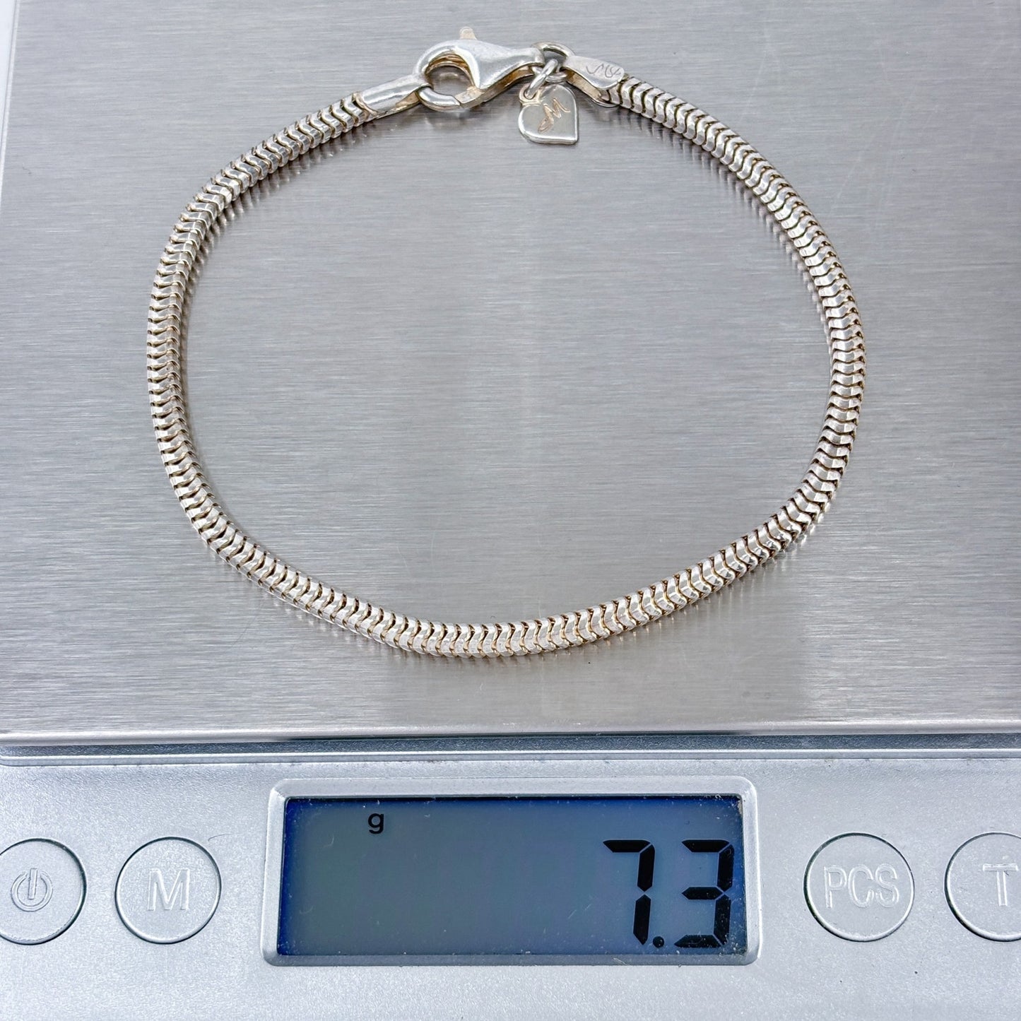 Estate Italy Sterling Silver 925 Snake Chain Charm Bracelet 7.5"