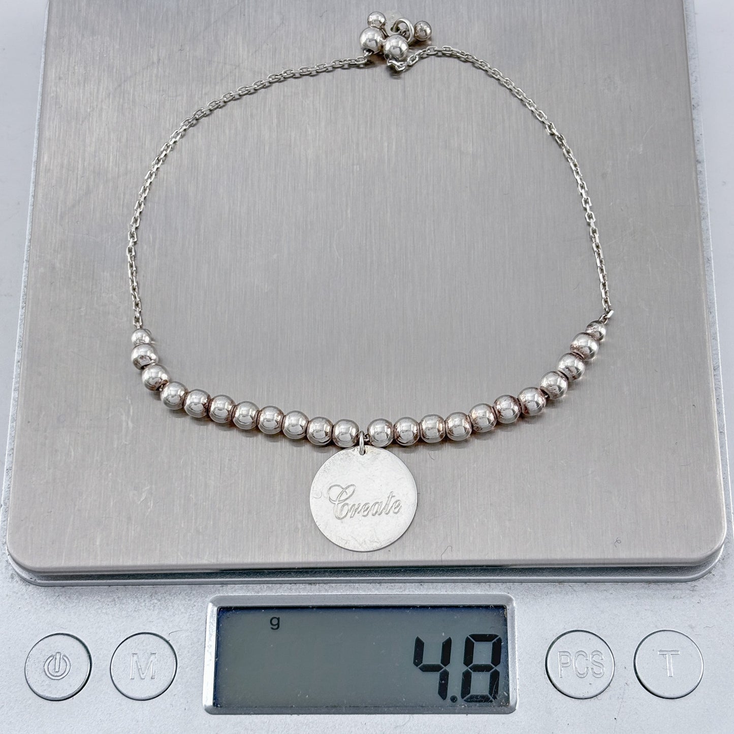 Vintage Sterling Silver 925 Serve Create Bead Bracelet Up To 8.5" Adjustable