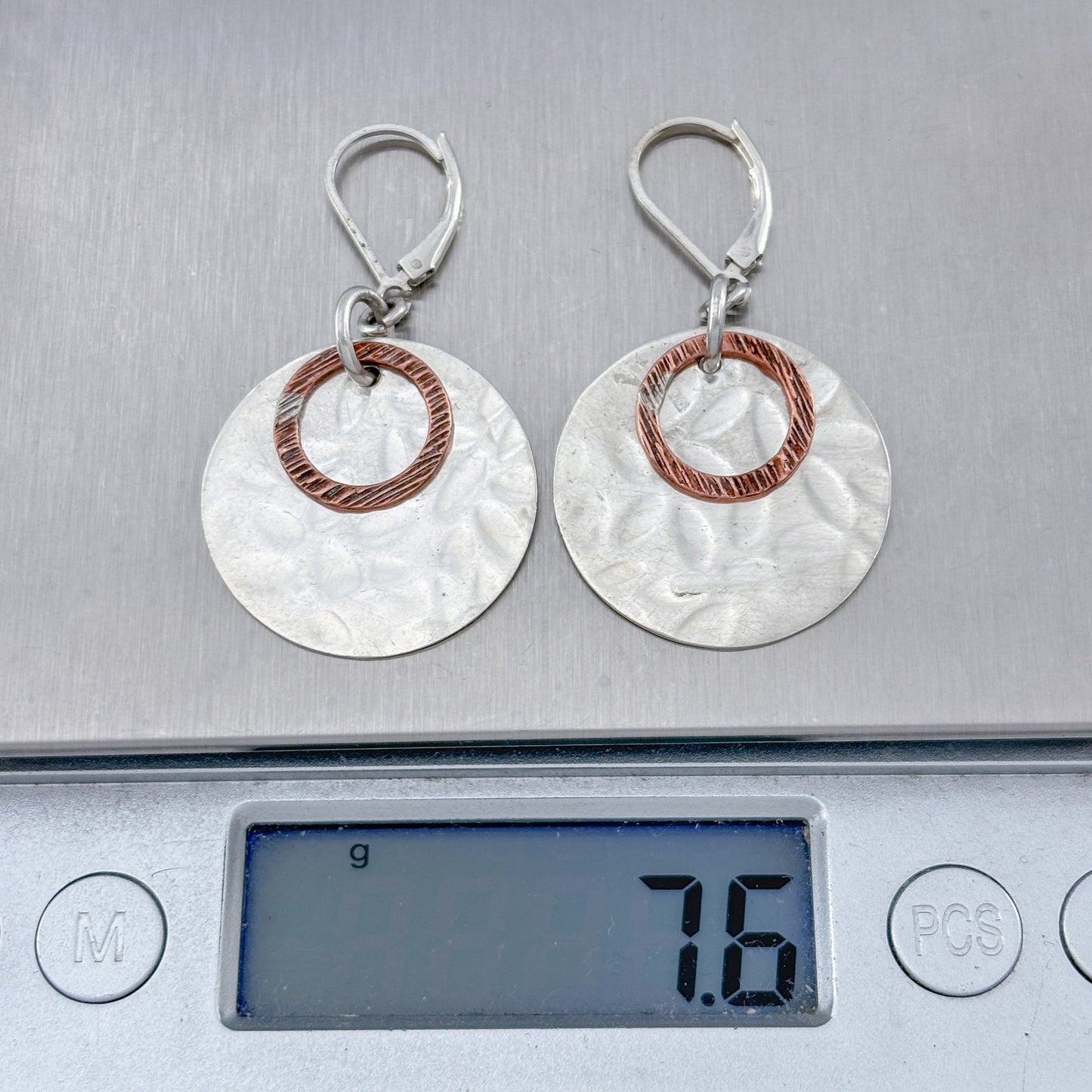 Vintage Mexico Sterling Silver 925 Copper Accent Disc Earrings