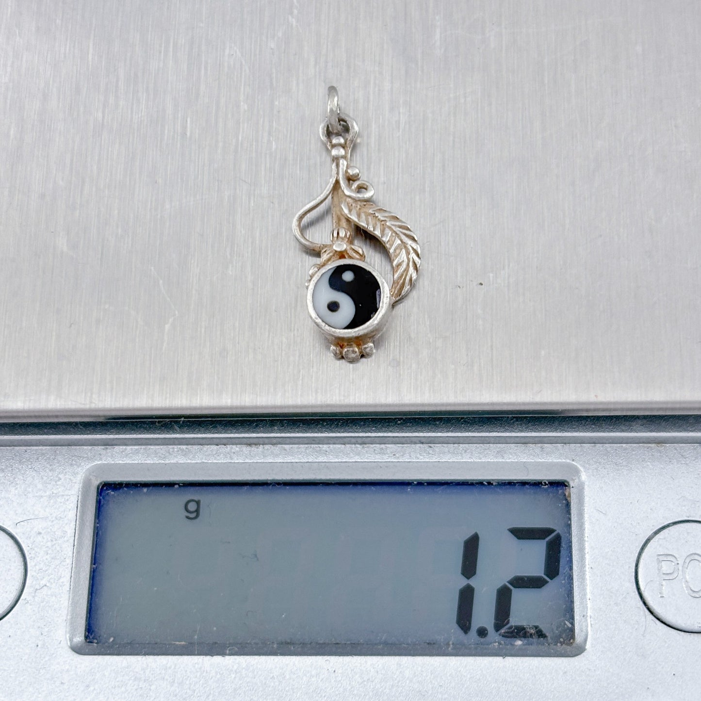 Vintage Sterling Silver 925 Yin Yang Feather Pendant