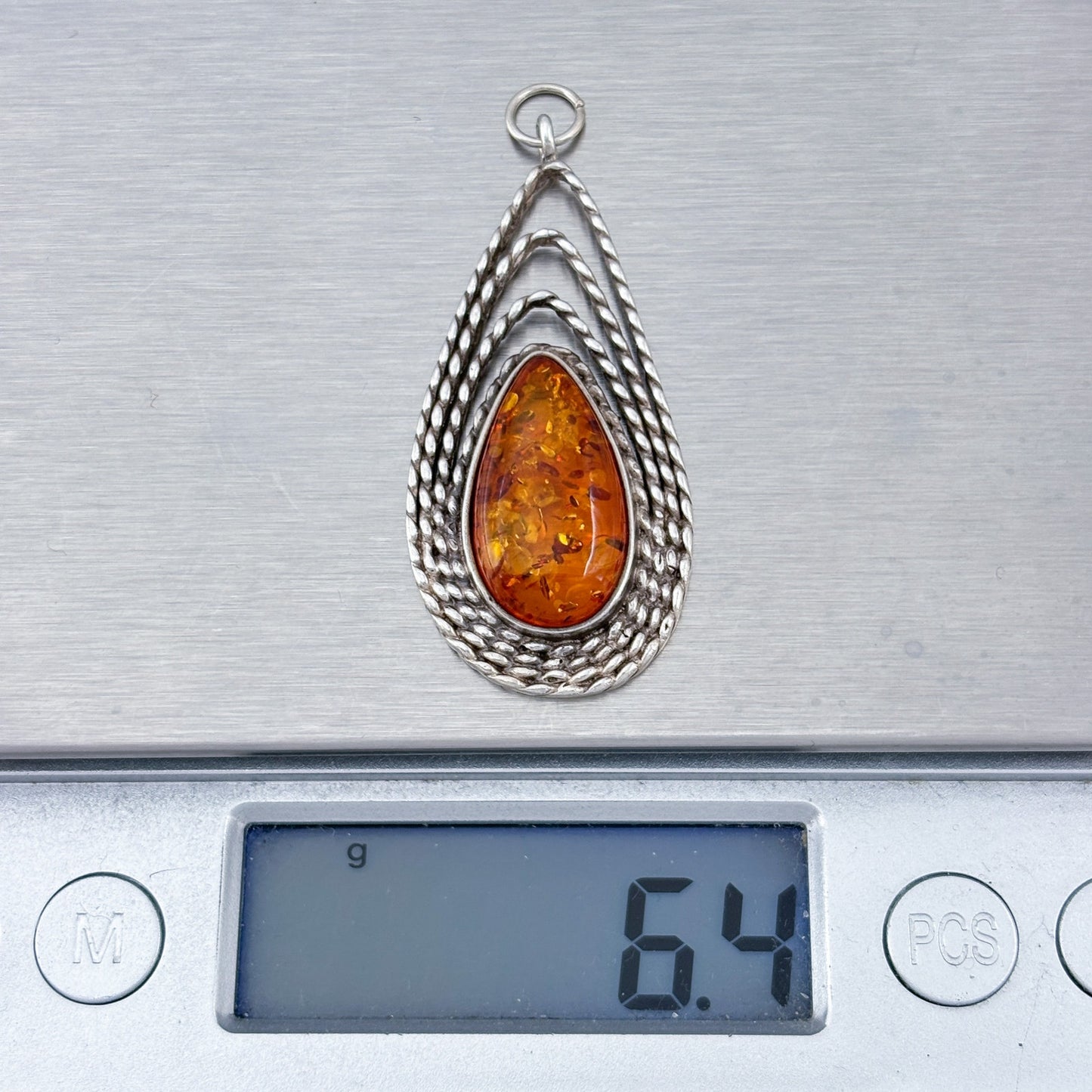 Vintage Sterling Silver 925 Amber Pendant