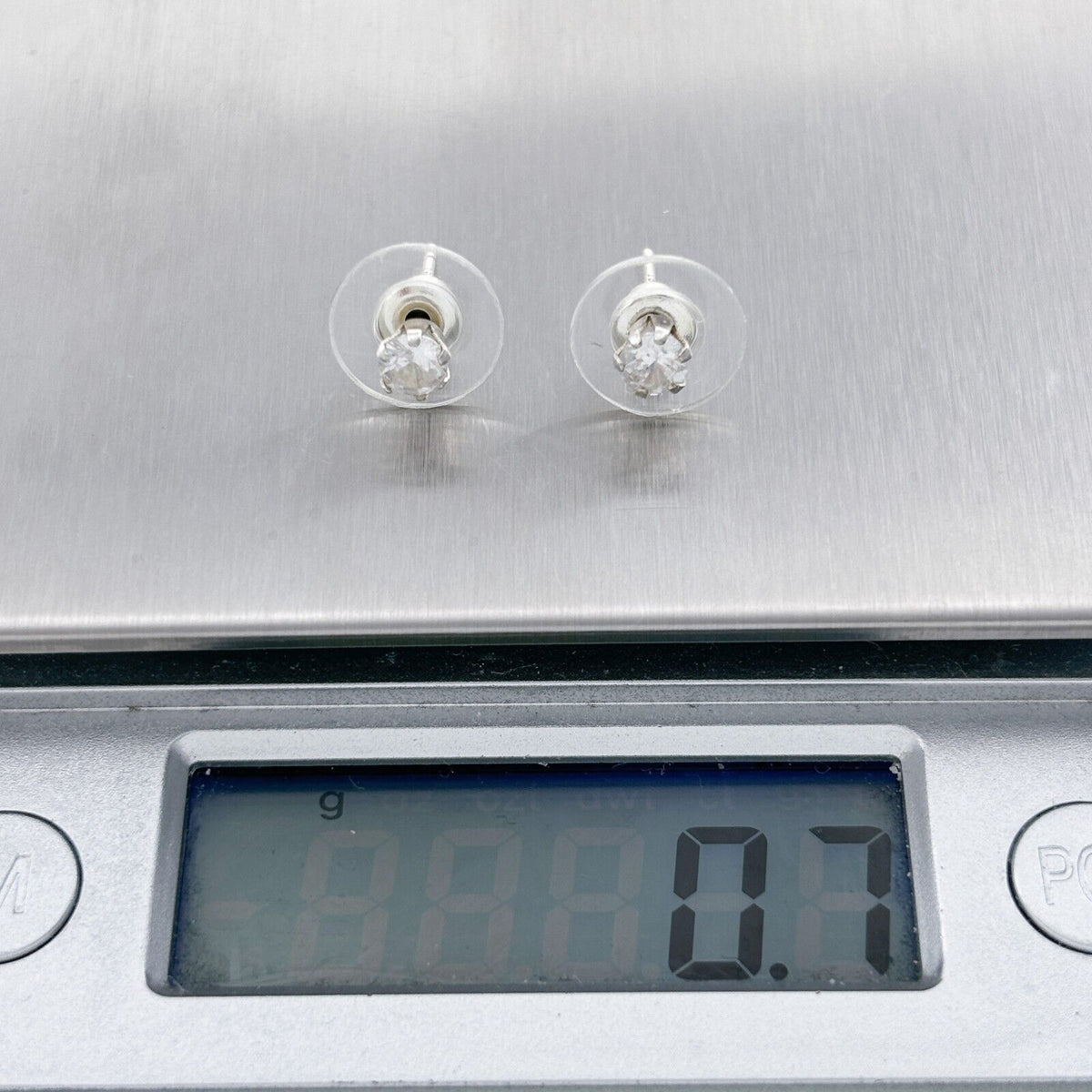 Vintage Sterling Silver 925 Round Cubic Zirconia Stud Earrings