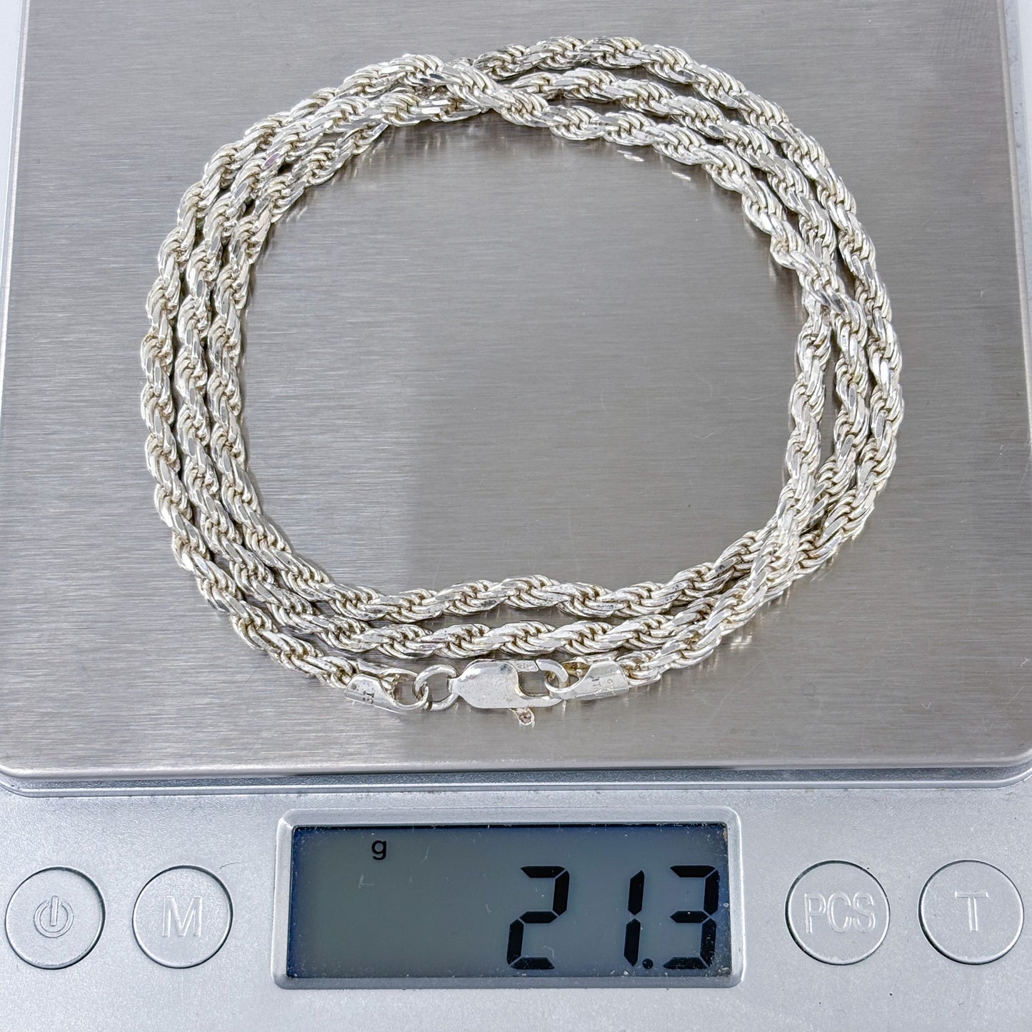 Vintage Italian Sterling Silver 925 Rope Link Chain Necklace 24"