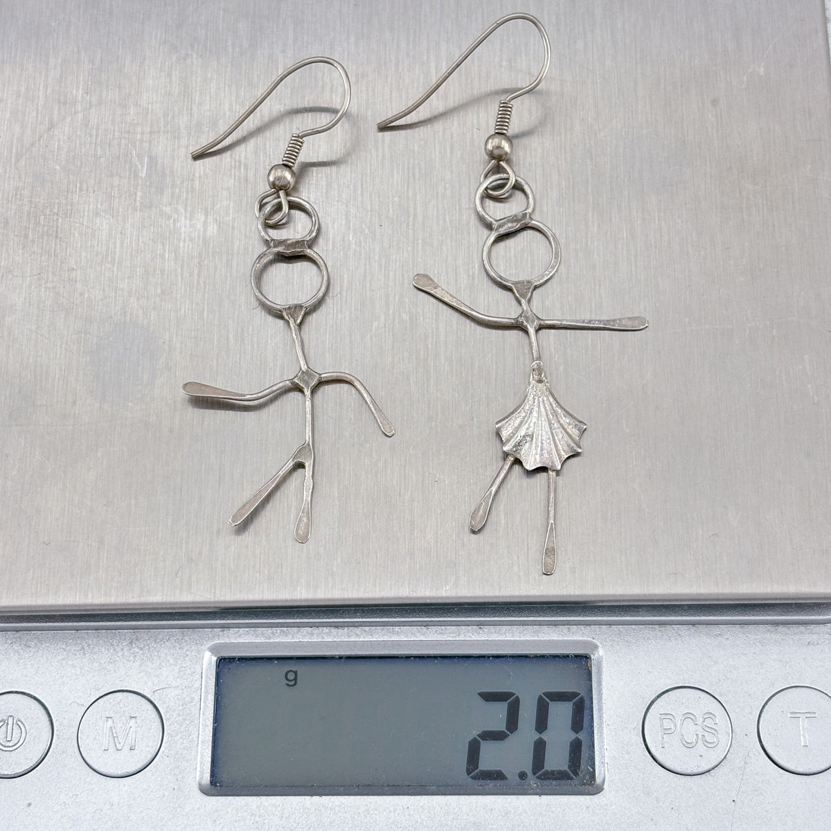 Vintage Sterling Silver 925 Dancing Couple Stick Figure Dangle Earrings