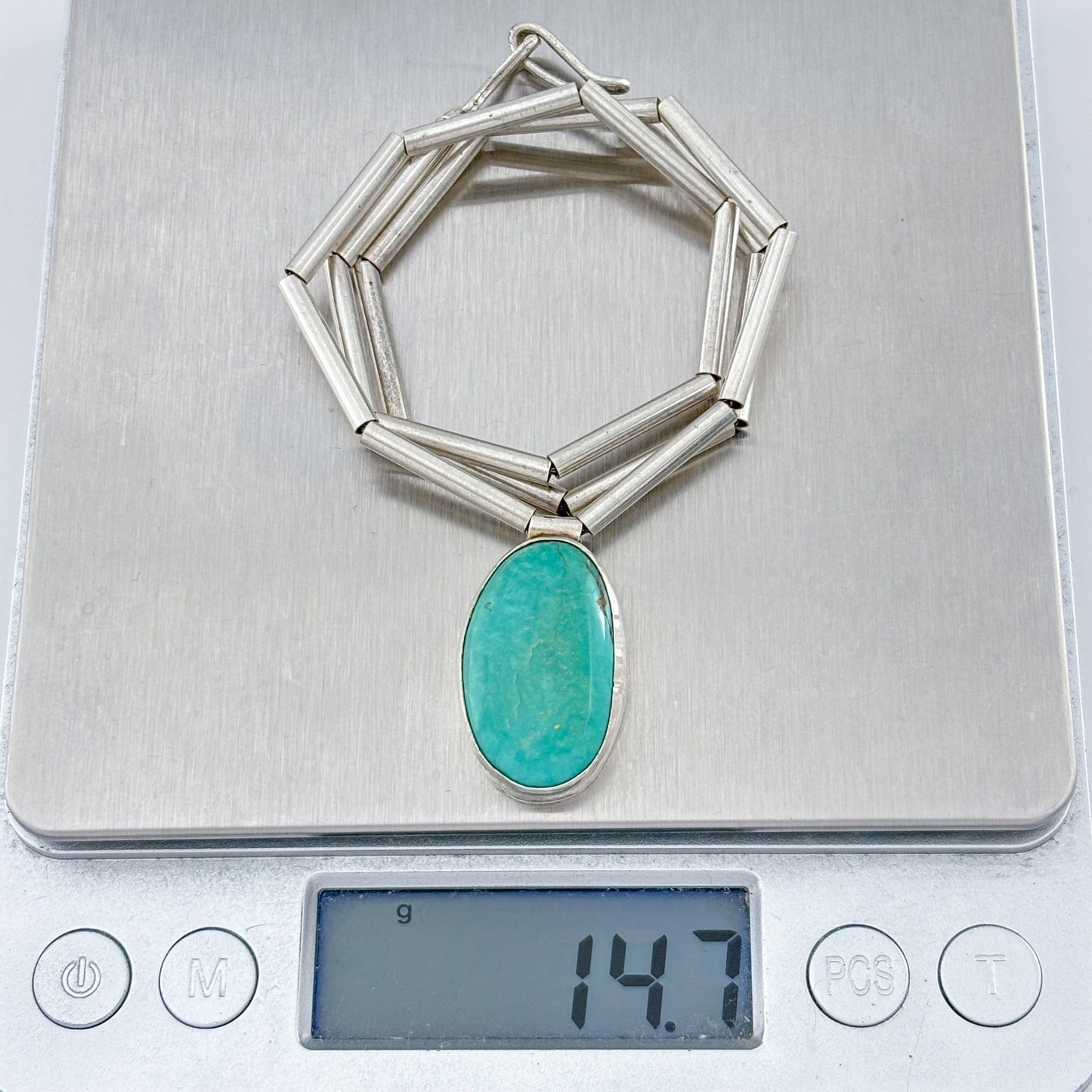 Vintage Sterling Silver Turquoise Pendant Necklace 16"