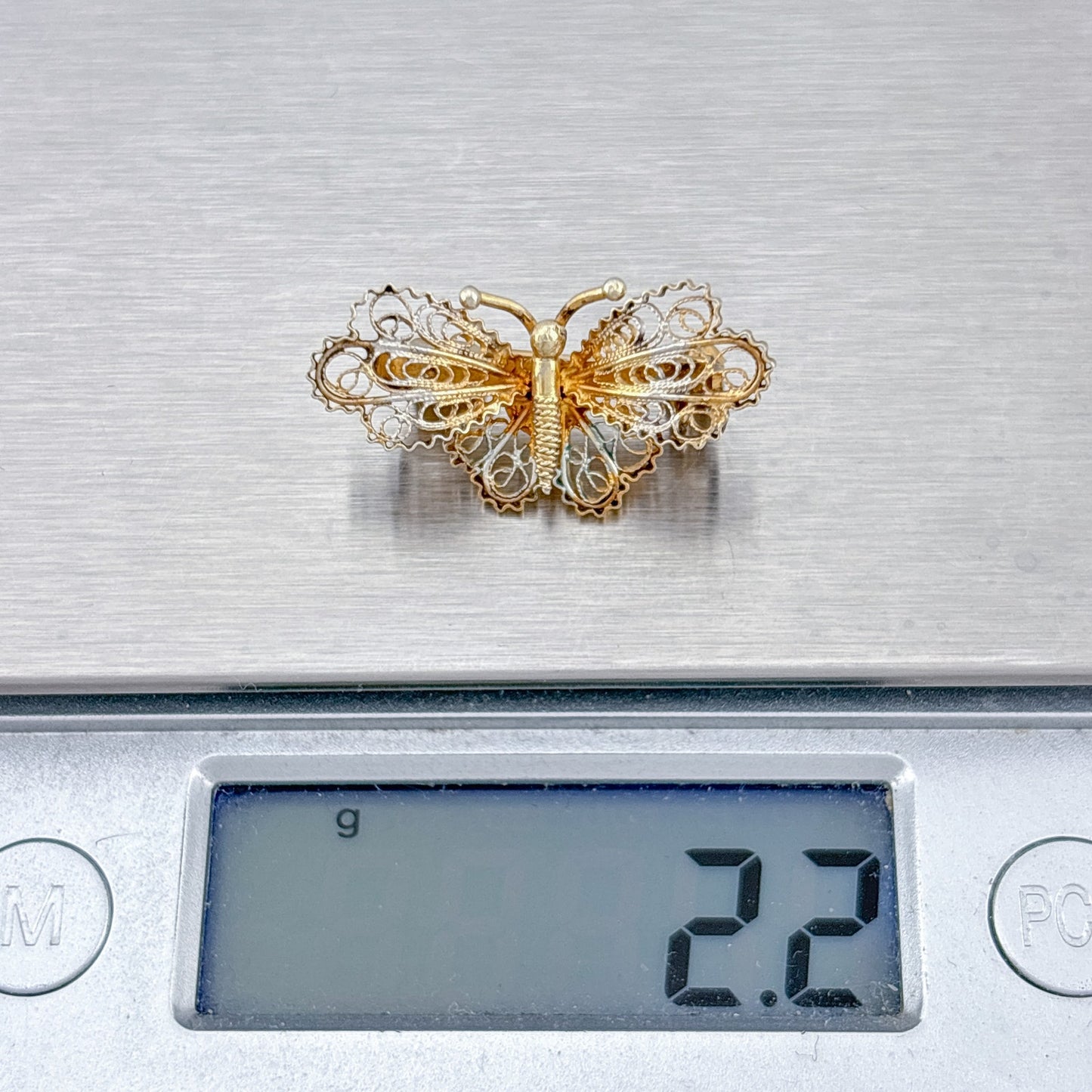 Vintage Sterling Silver 800 Gilt Filigree Butterfly Brooch